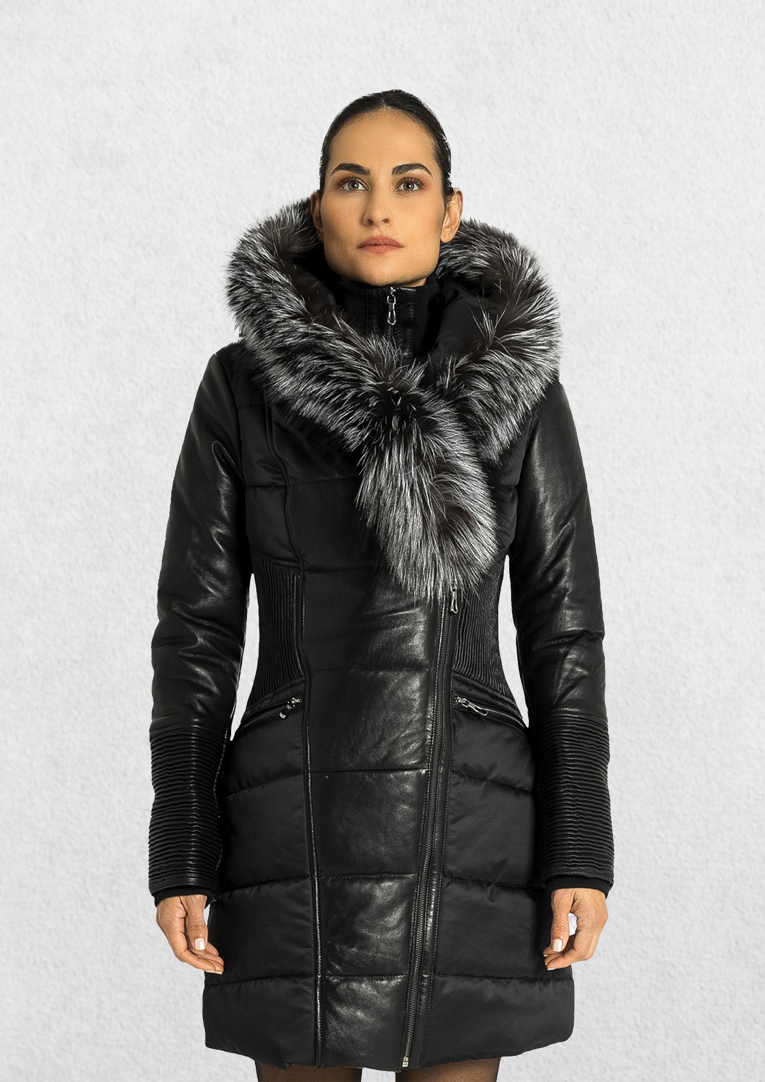 Kylie Leather Sleeve Parka