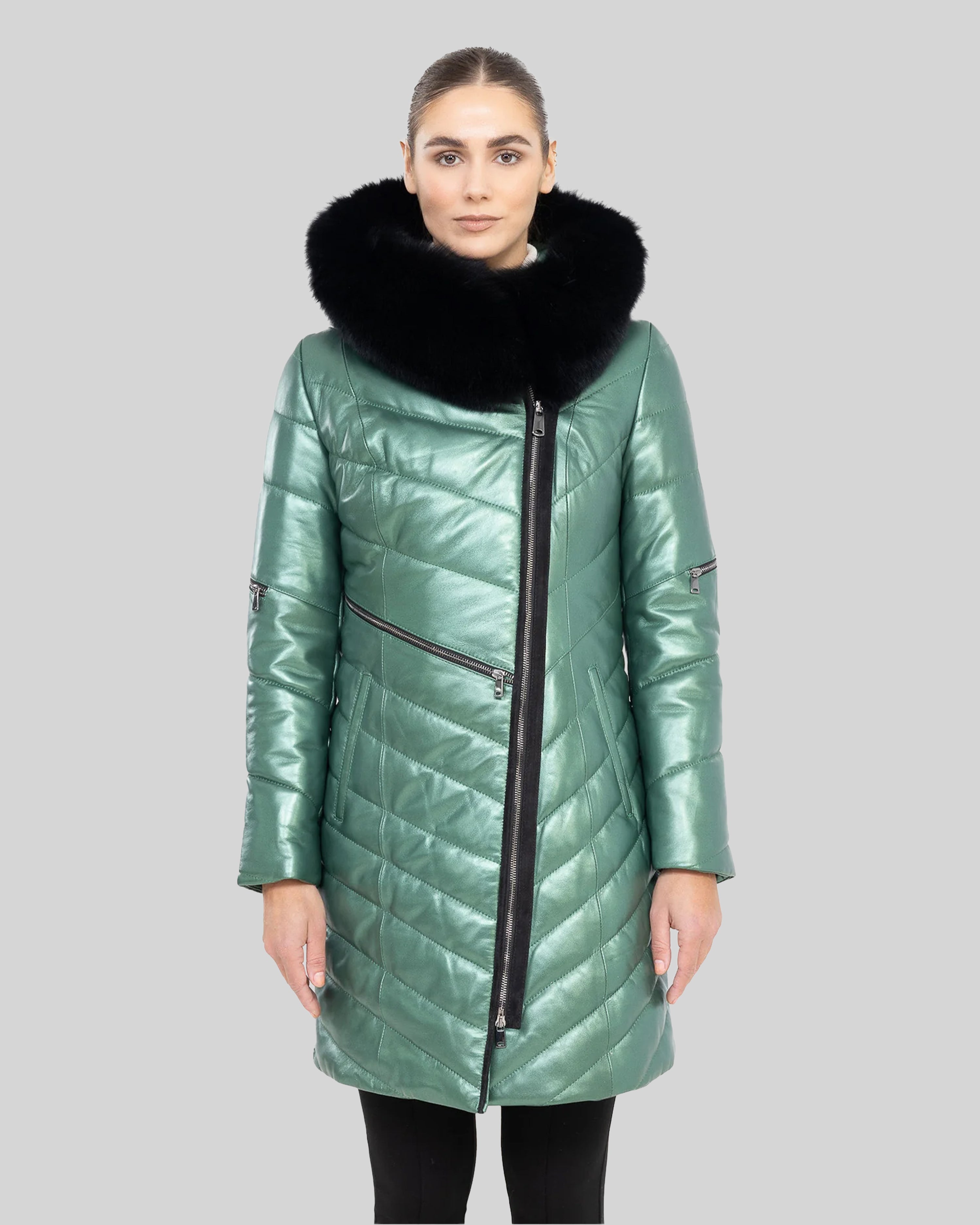 GRACE LEATHER FITTED DOWN PUFFER IN LAMBSKIN