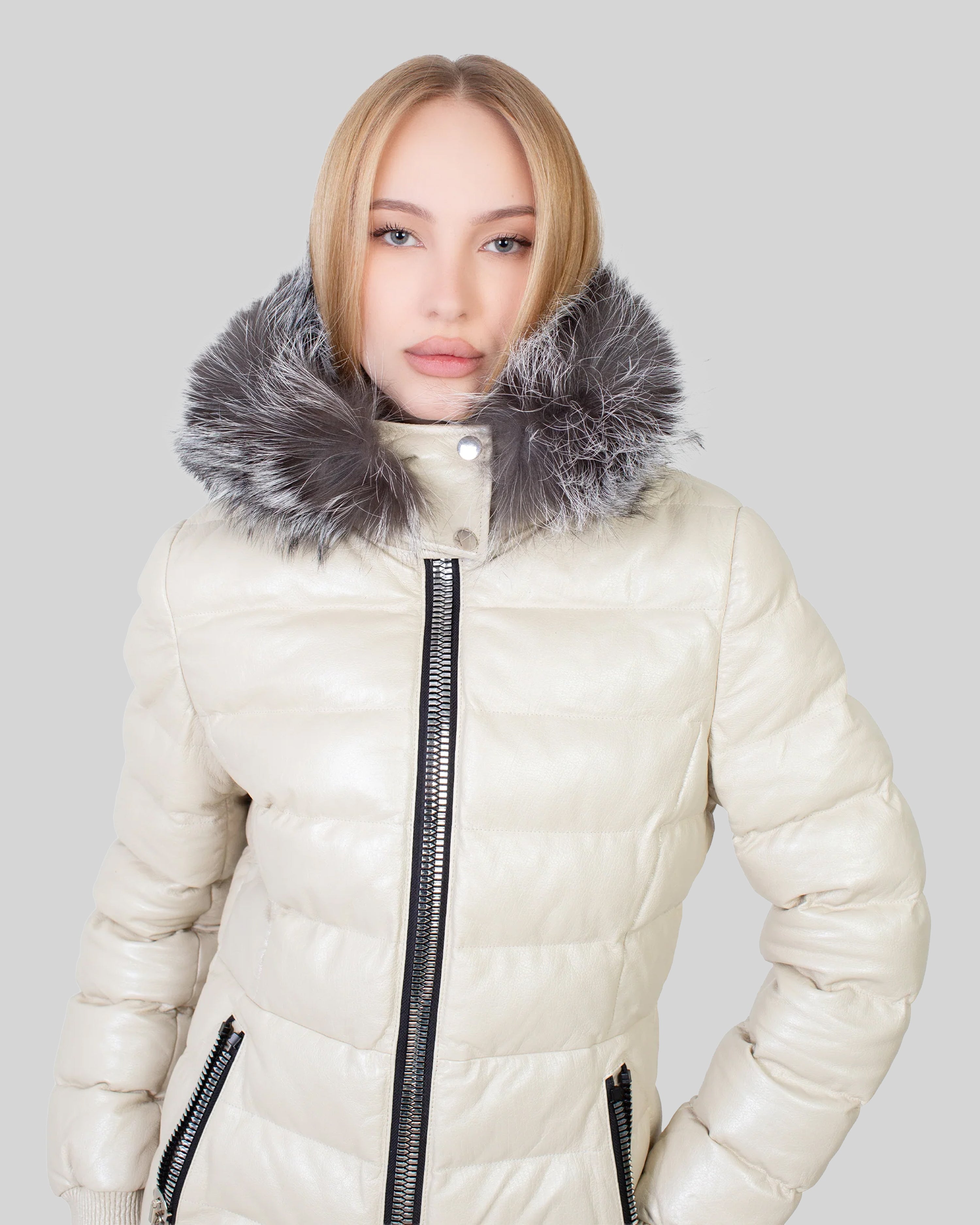 Leslie Leather Parka – Silver Fox – Dimitri