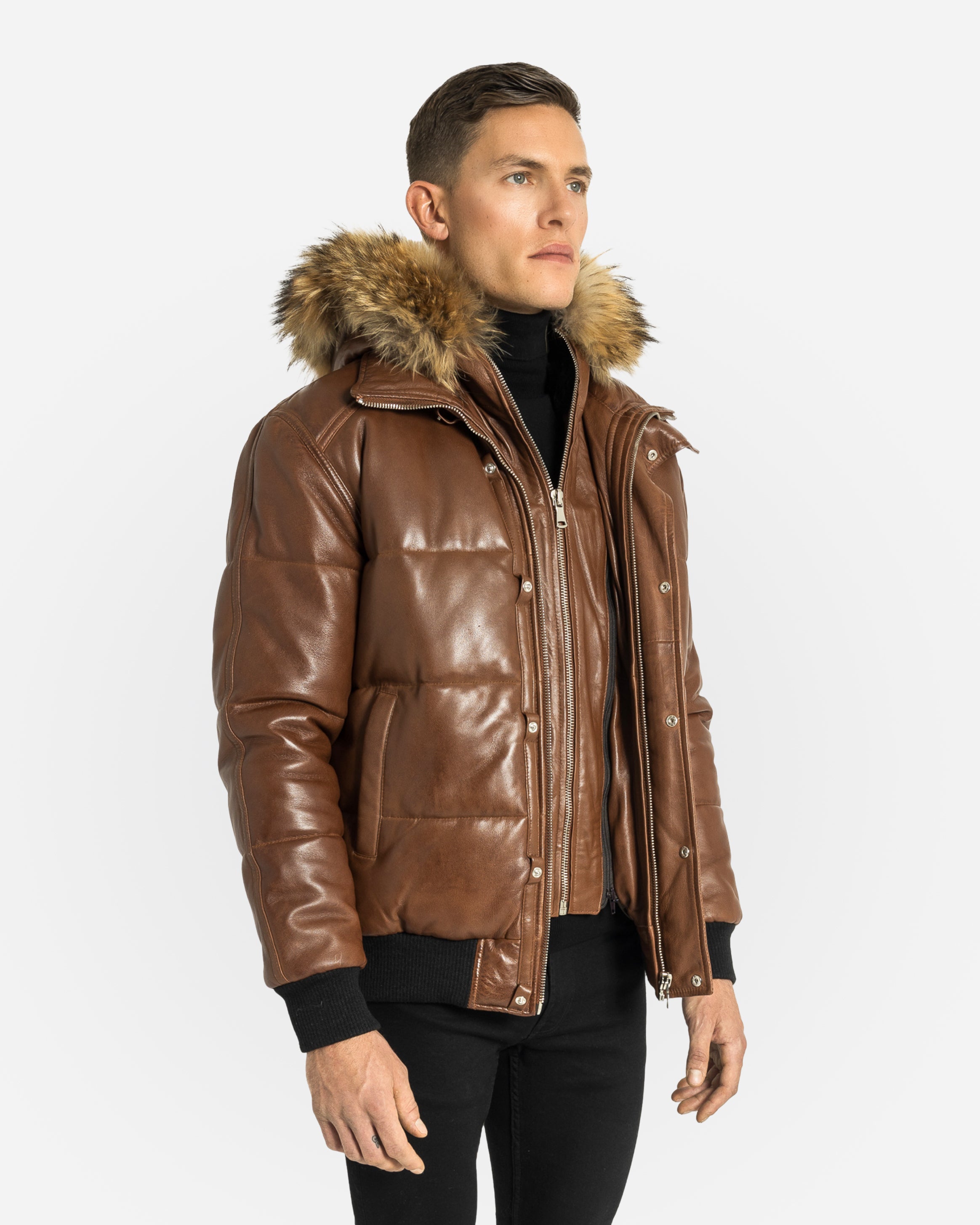 Lorenzo Down Bomber Leather Jacket