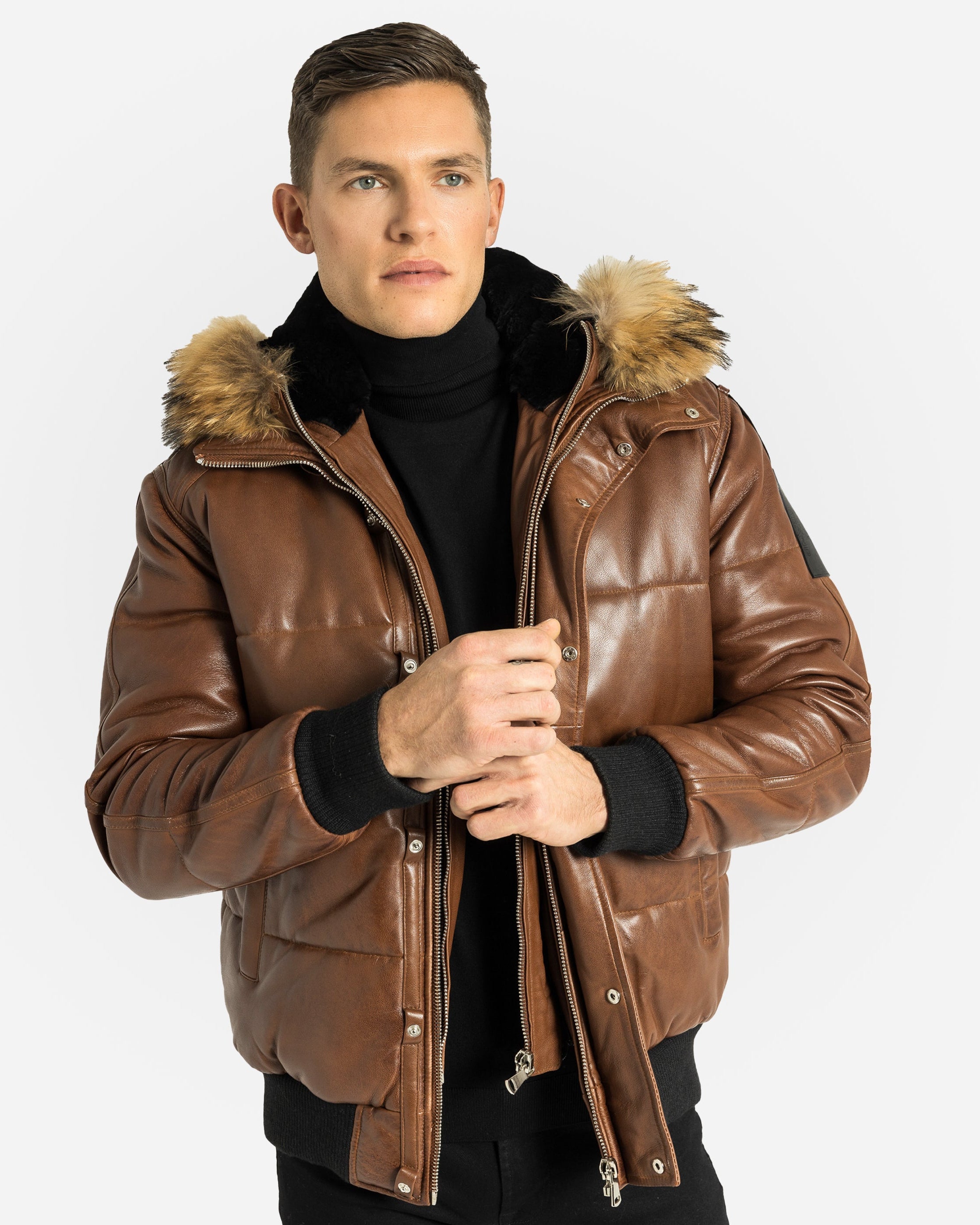 Lorenzo Down Bomber Leather Jacket