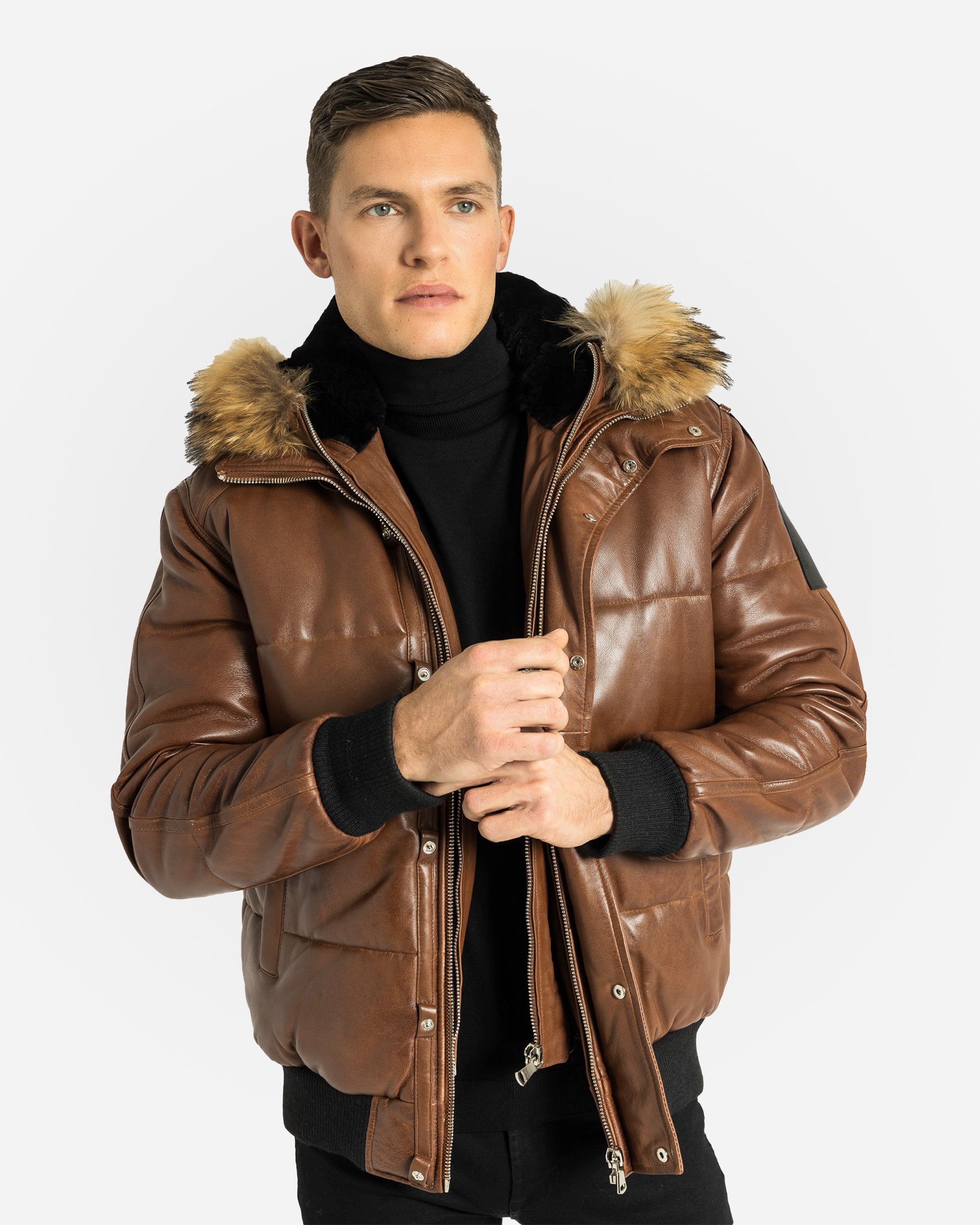 Lorenzo Down Bomber Leather Jacket