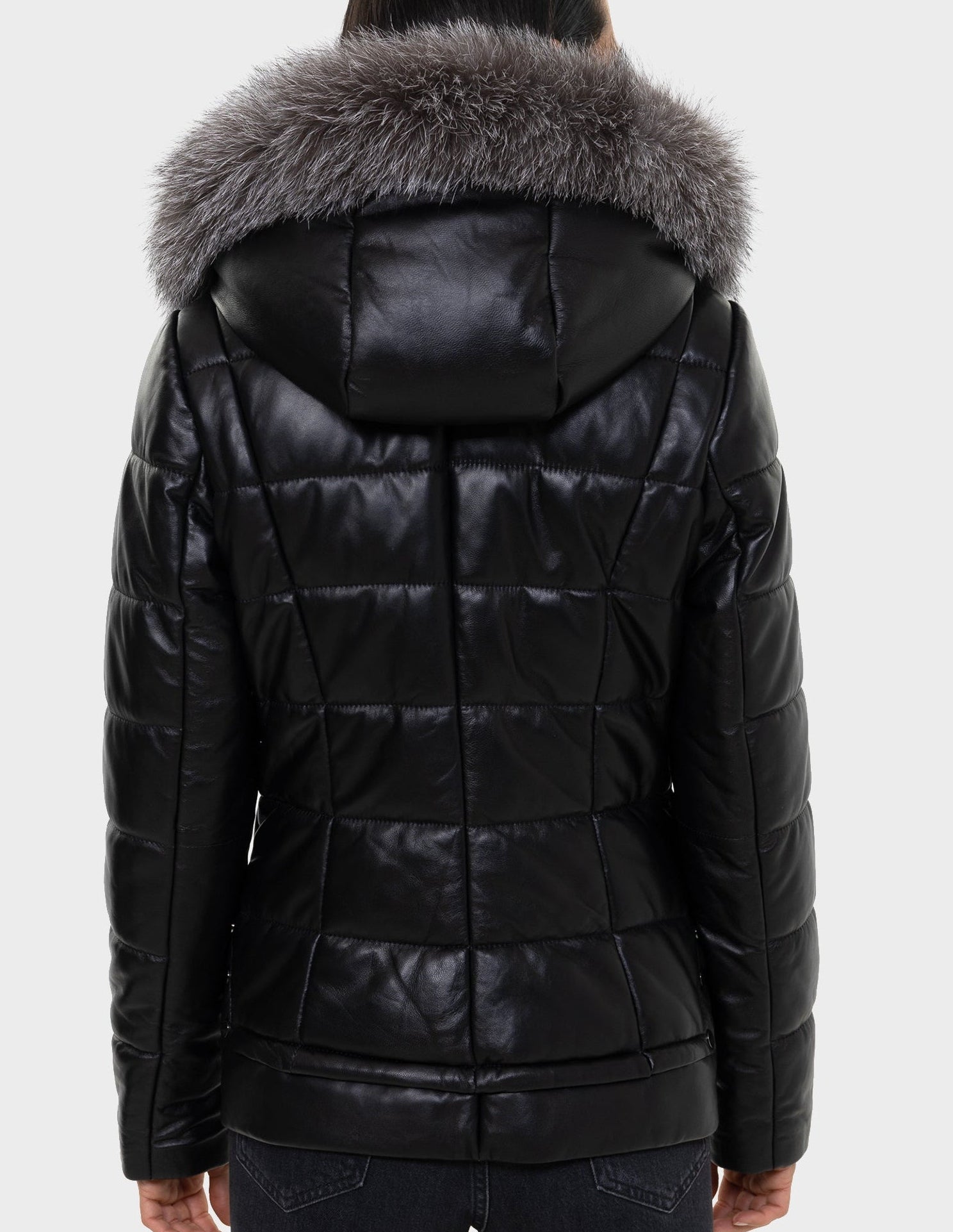 Lyanna Women's Leather Down Coat with Removable Fur-thumbmail-5
