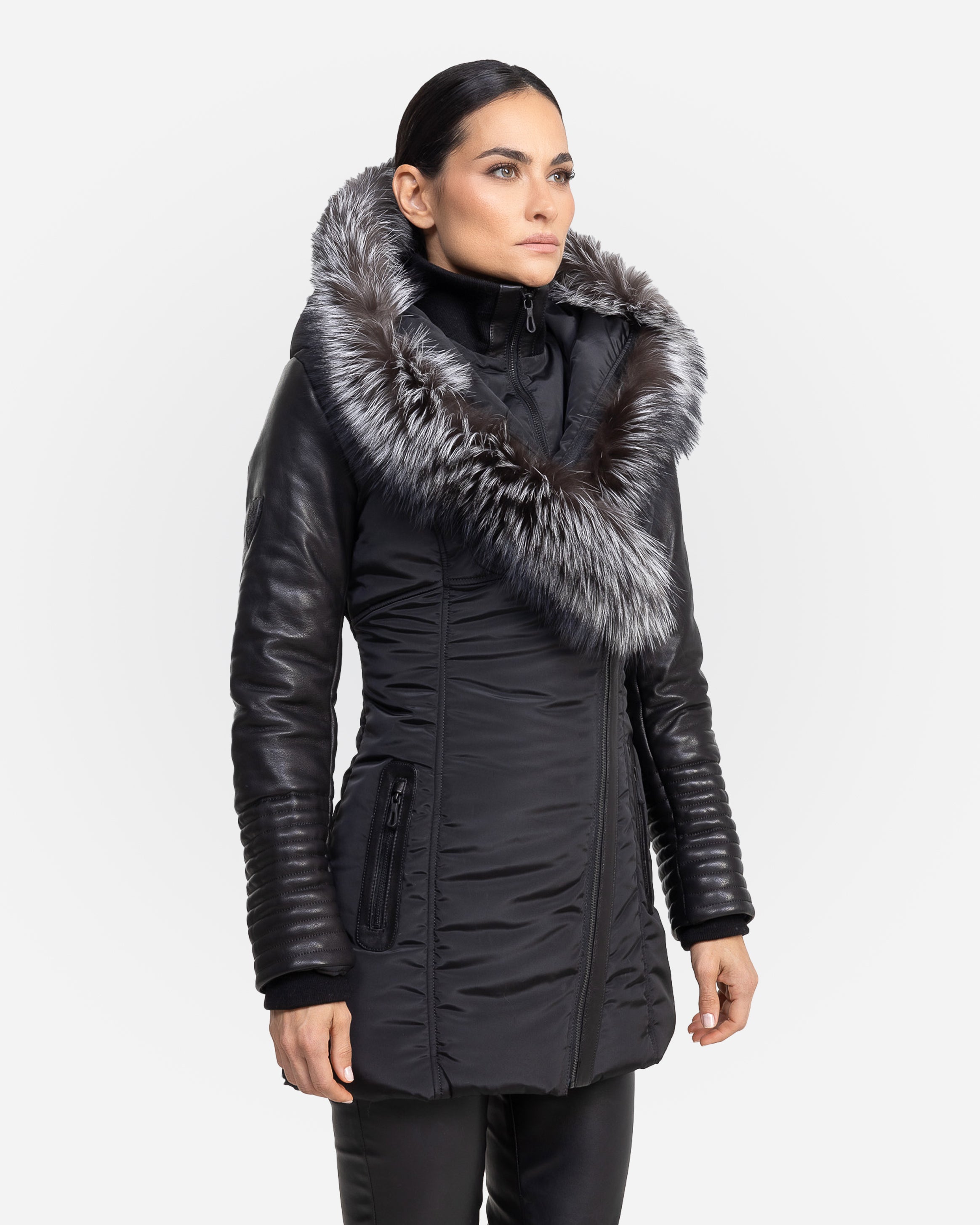 Melania Puffer Jacket With Leather Sleeves