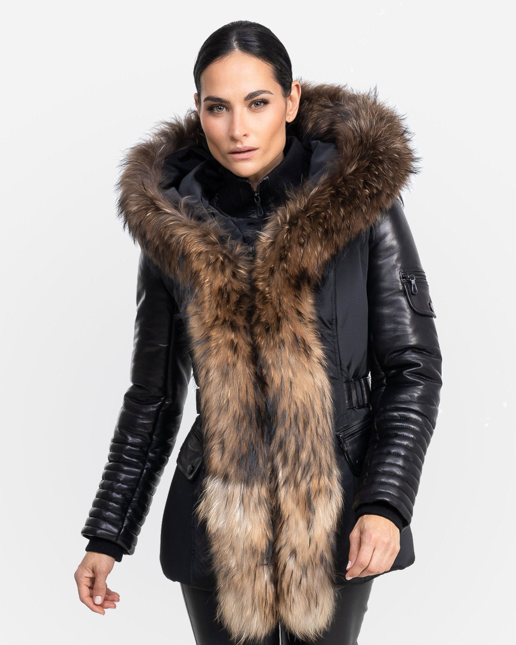 Kim Leather Sleeve Jacket With Natural Fur