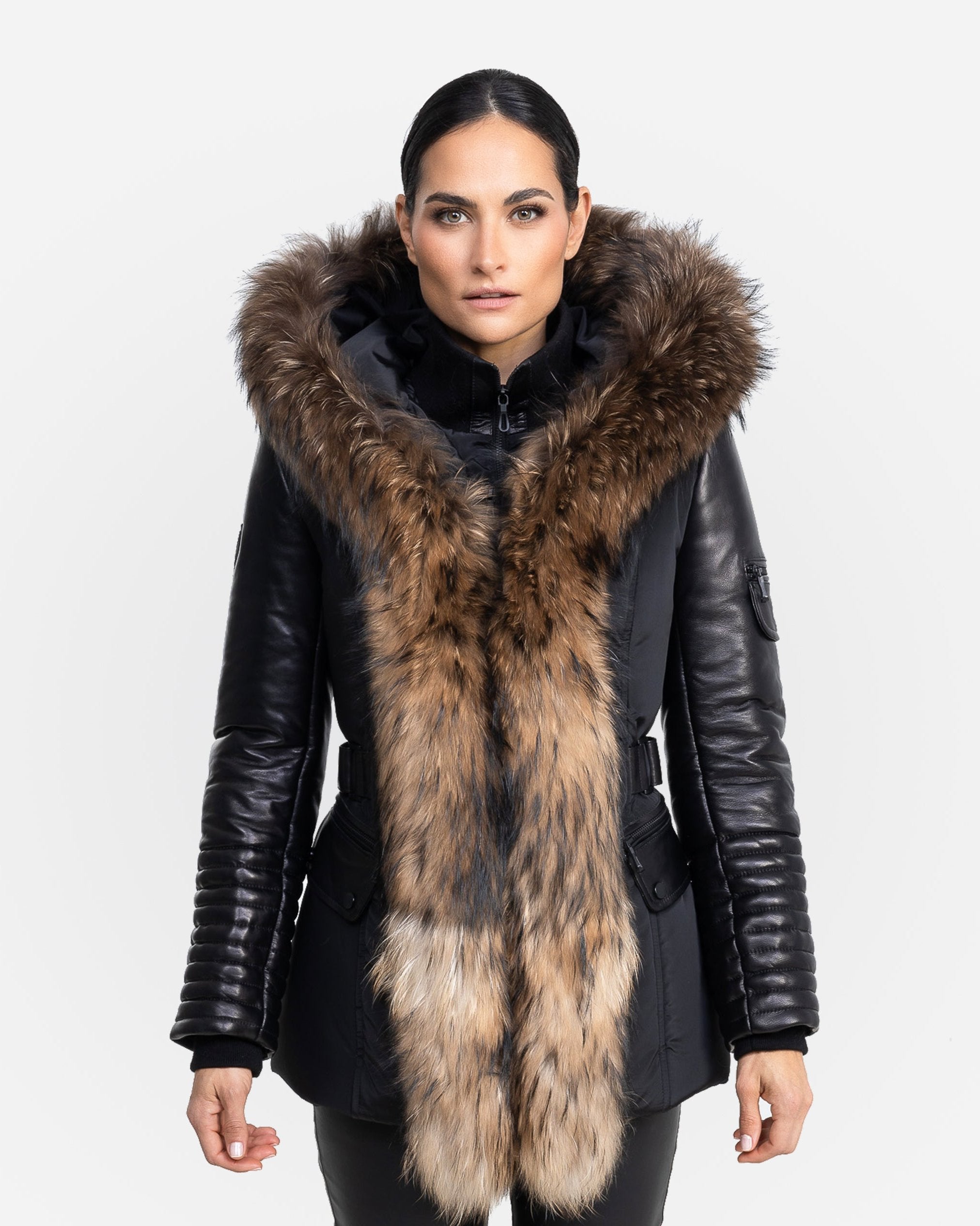 Kim Leather Sleeve Jacket With Natural Fur