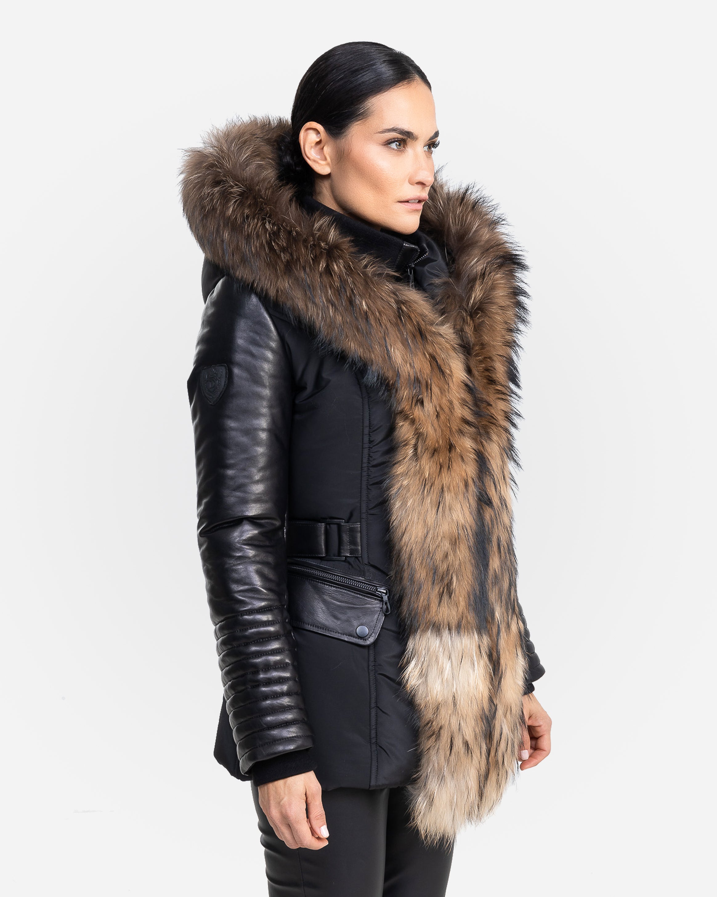 Kim Leather Sleeve Jacket With Natural Fur