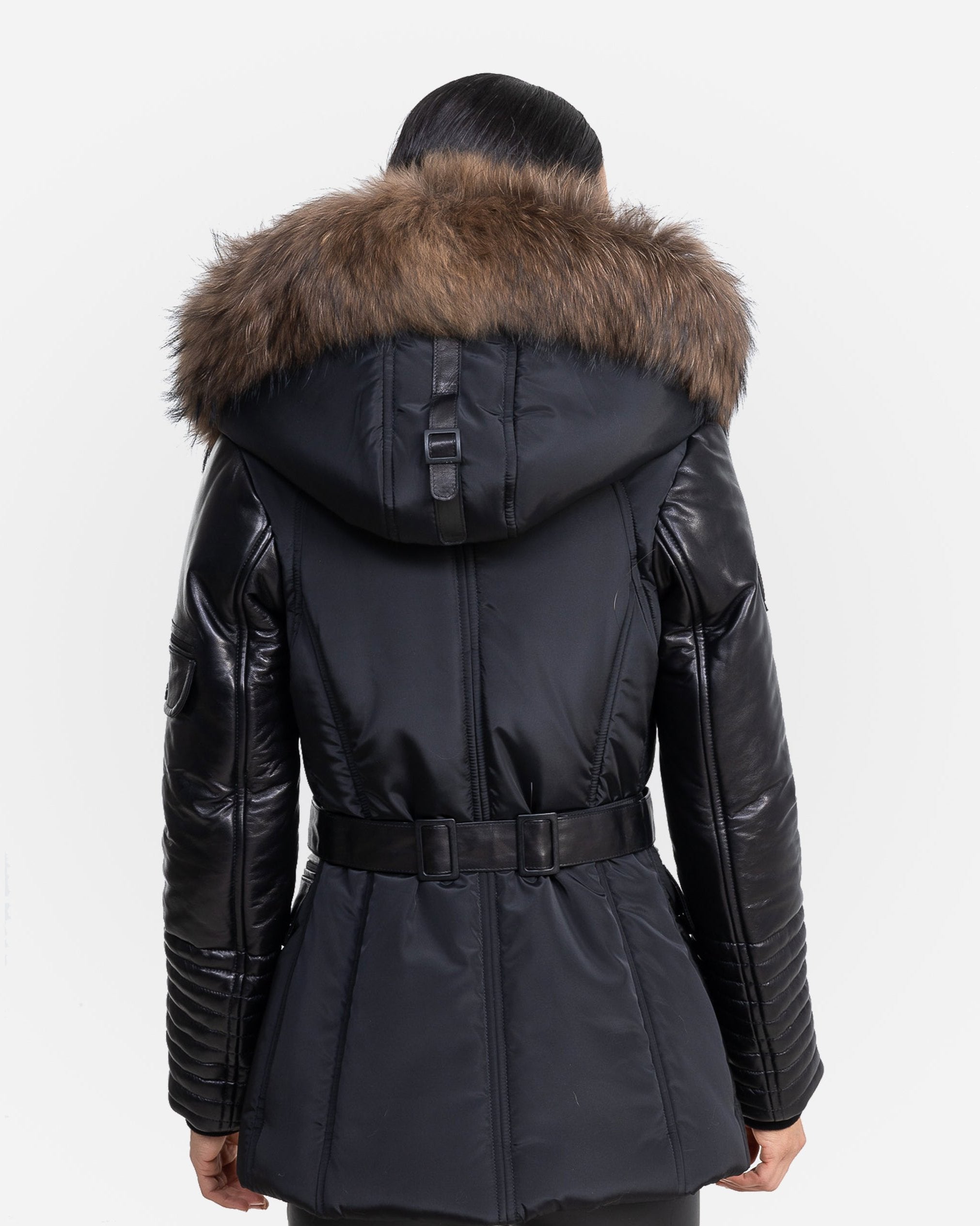 Kim Leather Sleeve Jacket With Natural Fur