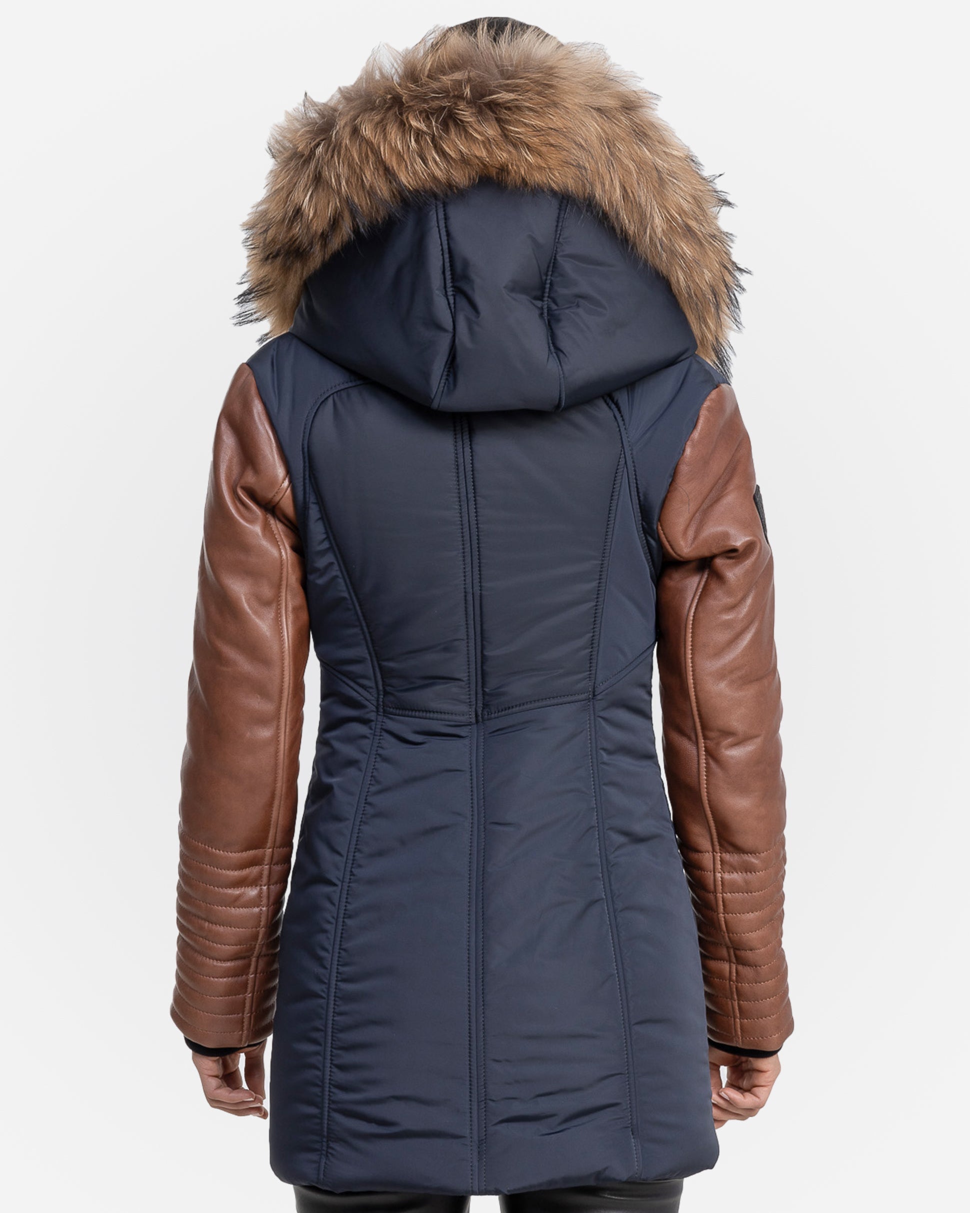 Melania Down Puffer With Leather Sleeves CG-3