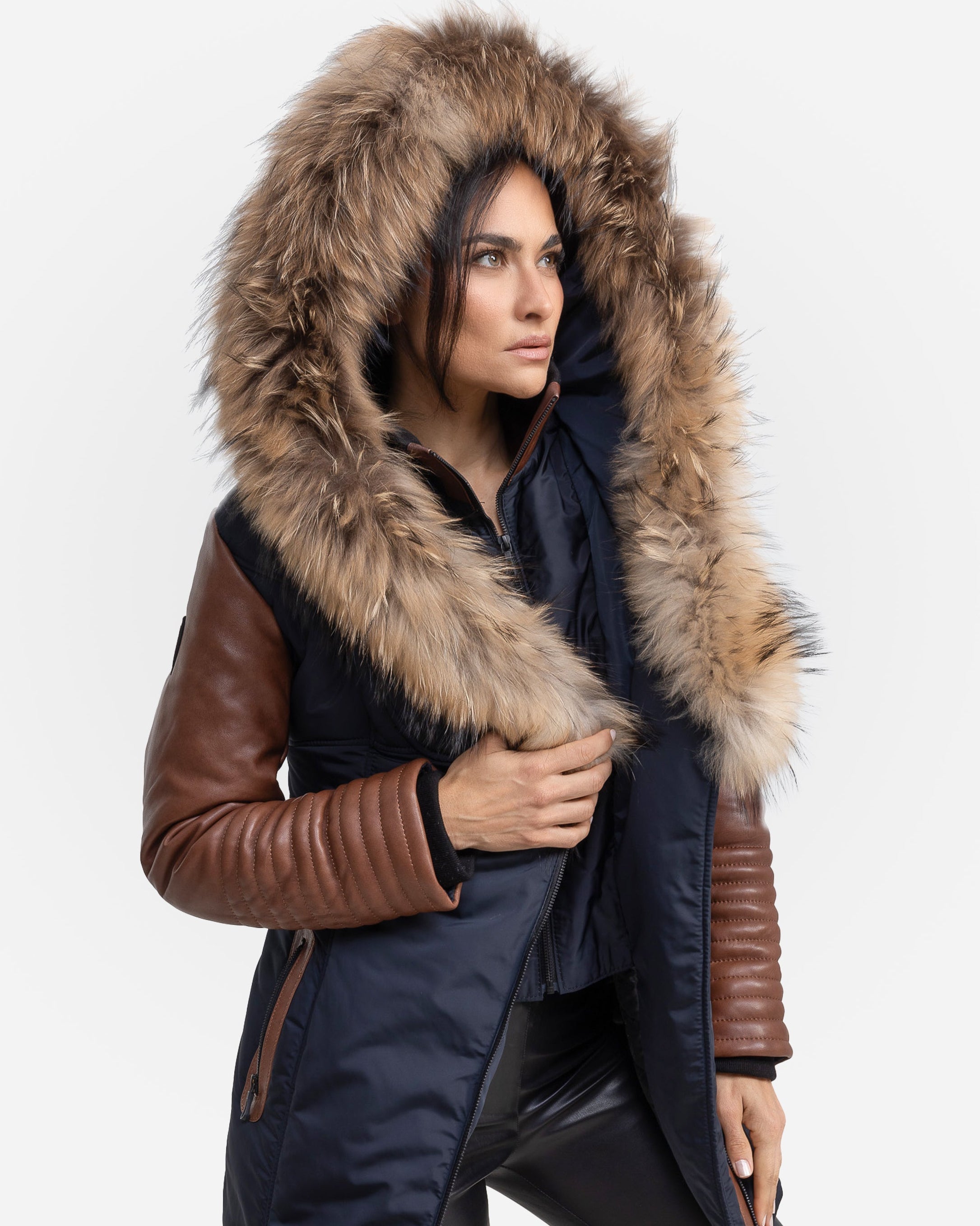 Melania Down Puffer With Leather Sleeves CG-2