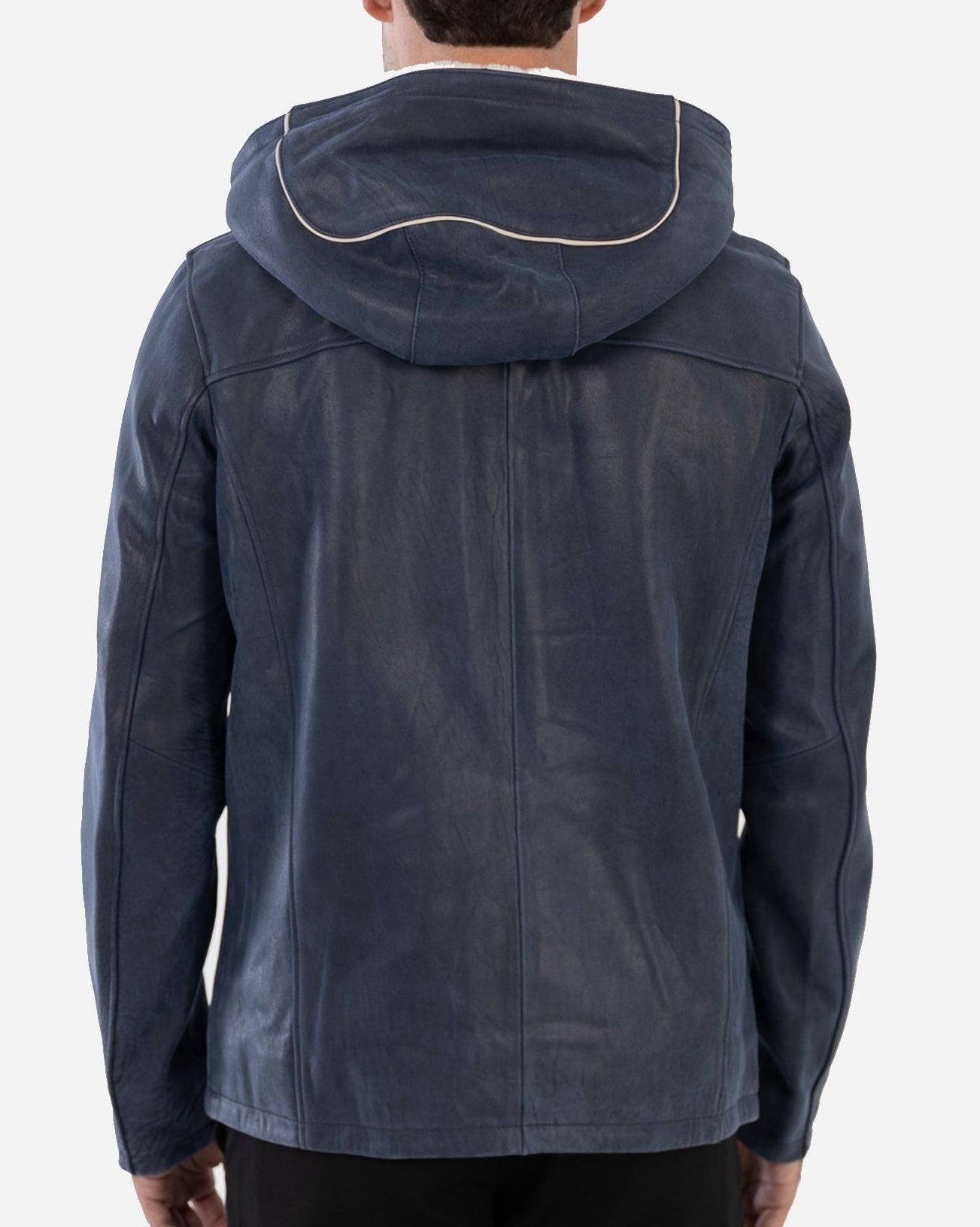 Philippe Leather Jacket - Contrast white shearling hood lining-4