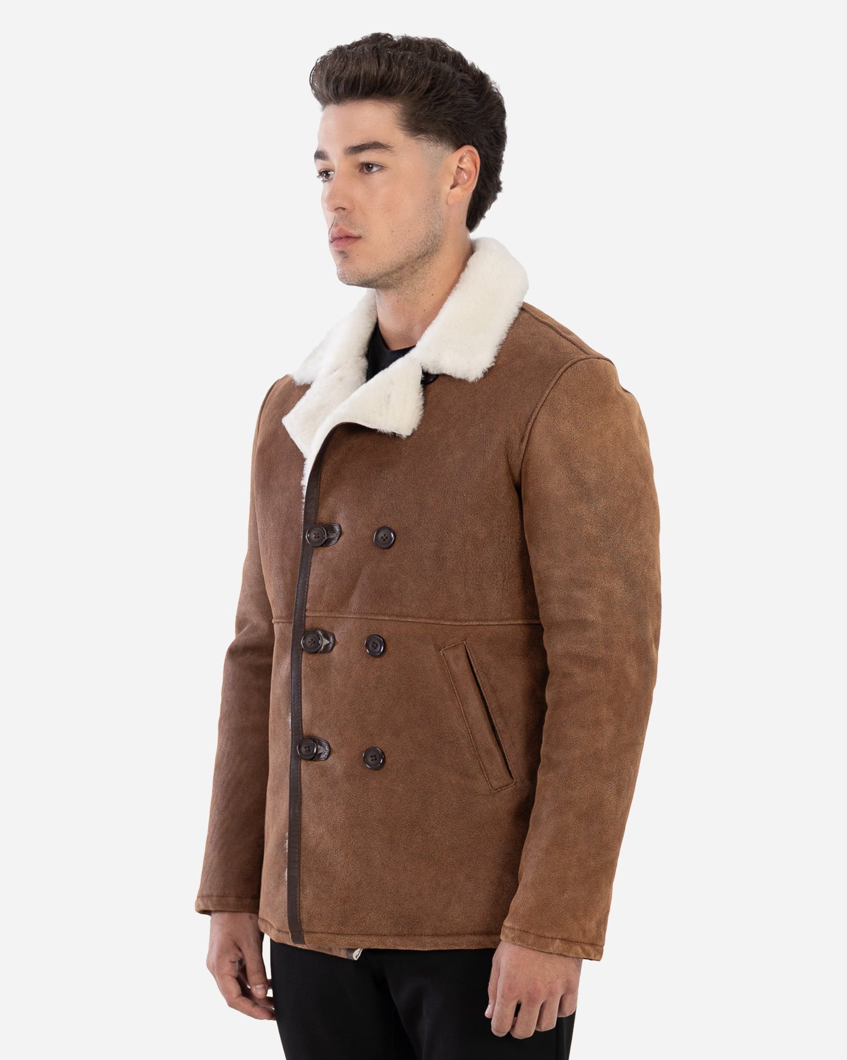 Leano shearling double-breasted coat-thumbmail-3