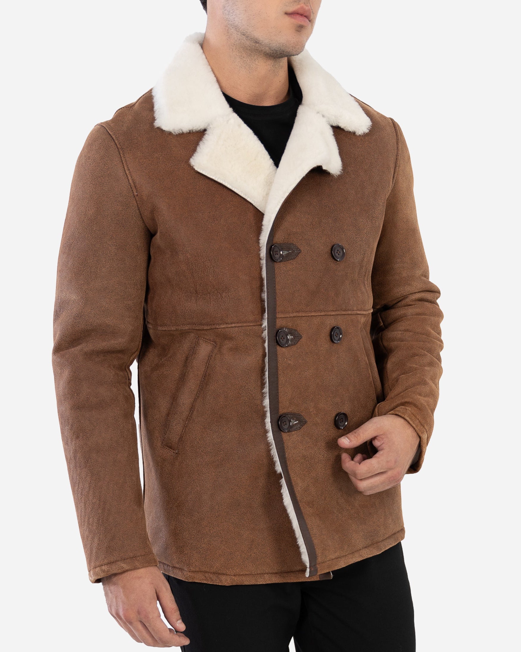 Leano shearling double-breasted coat-thumbmail-2