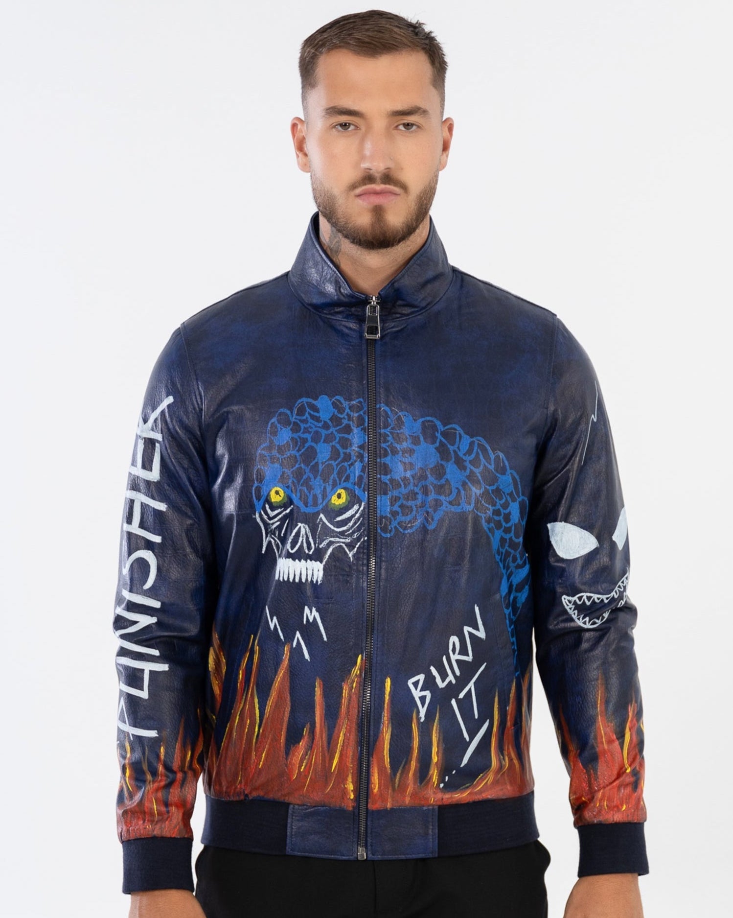 BARON leather jacket  with hand-applied pain