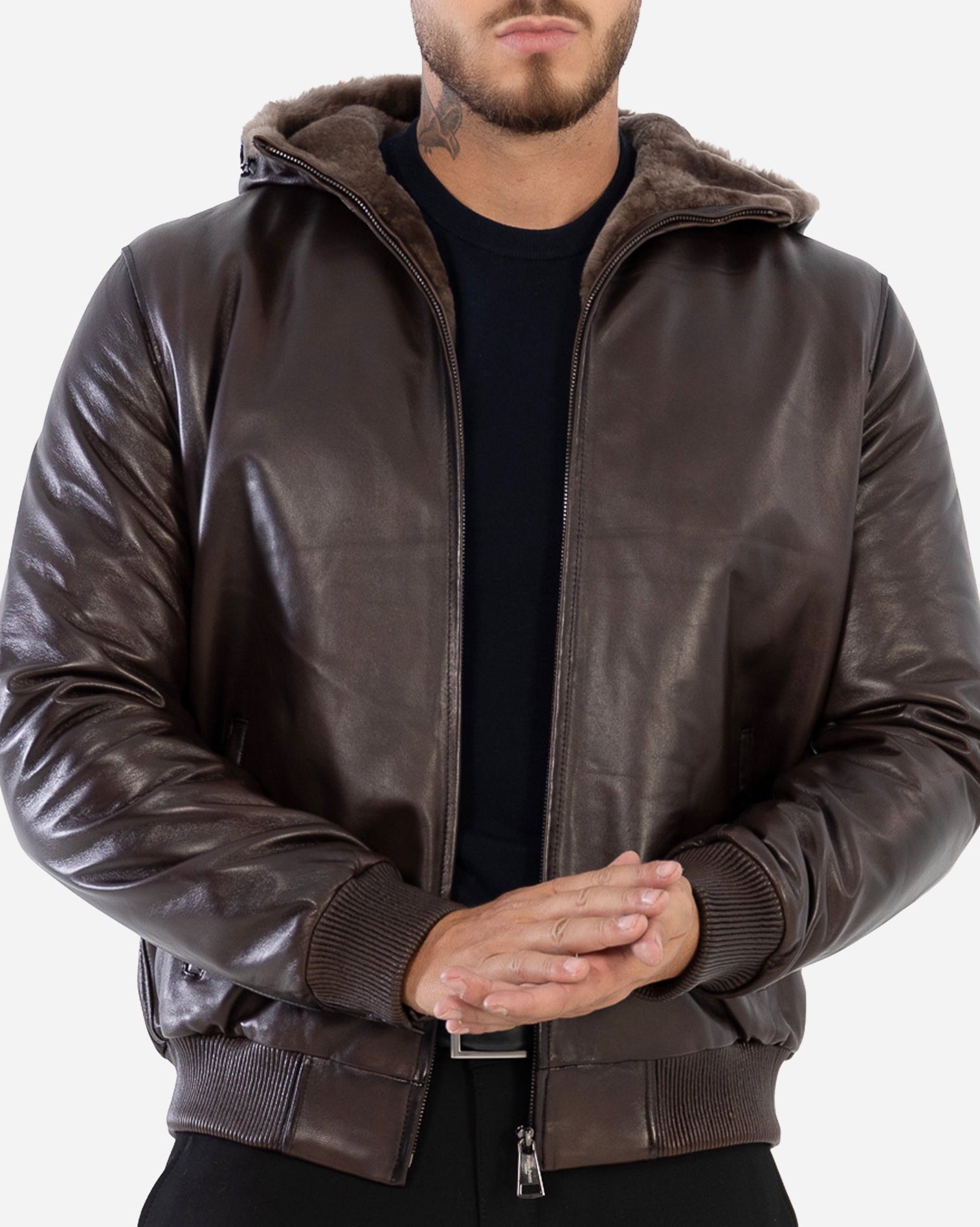 DANTE  Genuine Shearling Bomber Leather Jacket-thumbmail-4