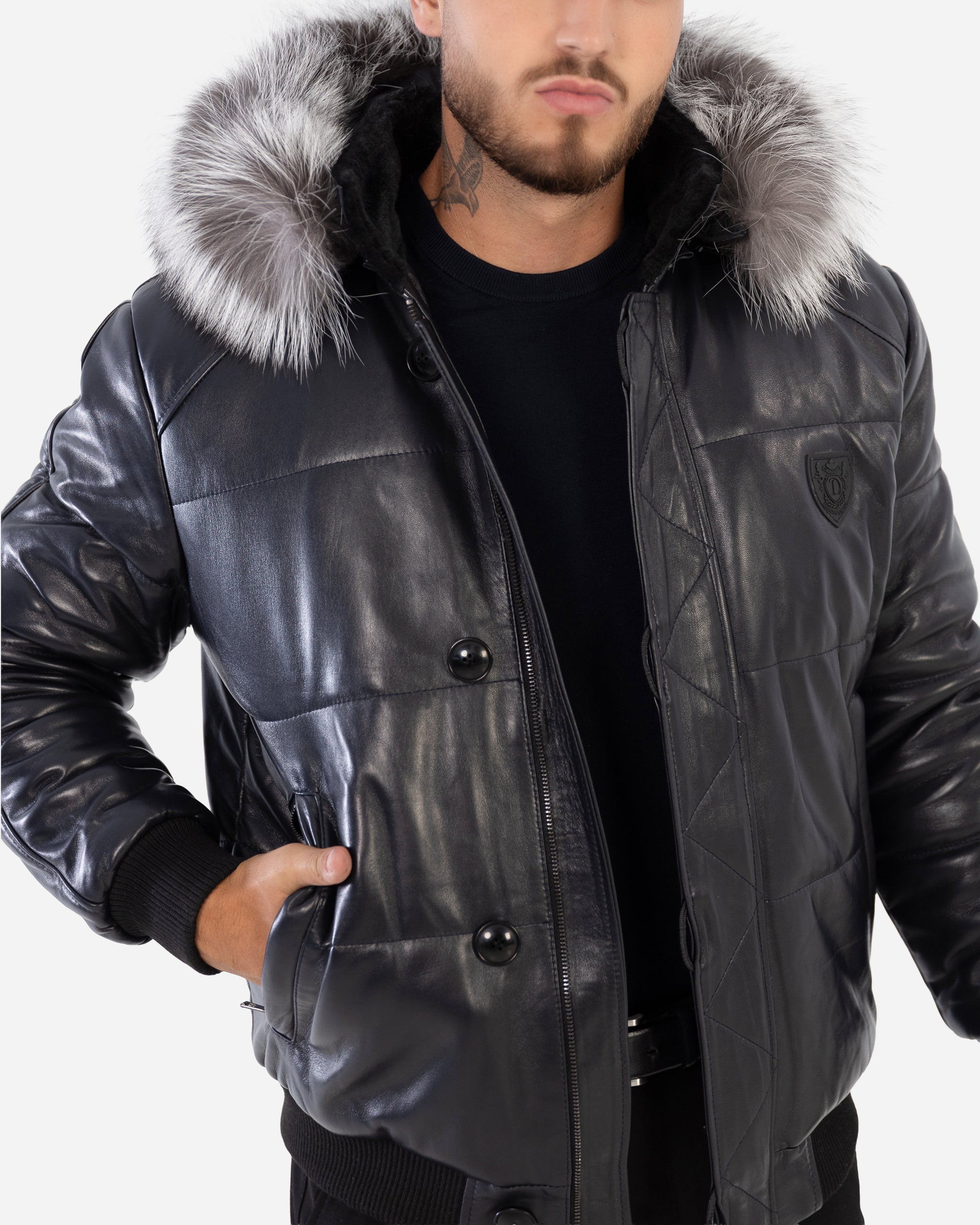 Arctic Men's Winter Leather Coat With Silver Fox Fur – Dimitri