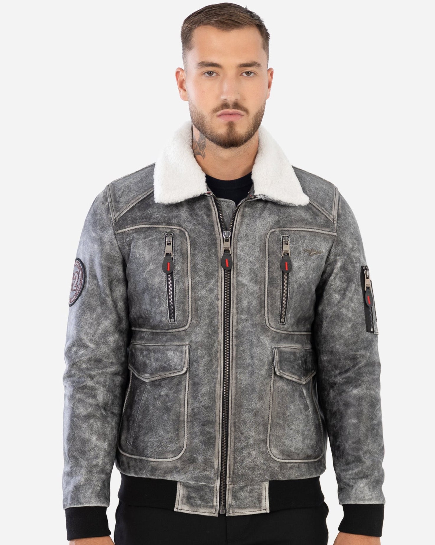 KYLAN BOMBER JACKET IN GRAINED LEATHER-thumbmail-2