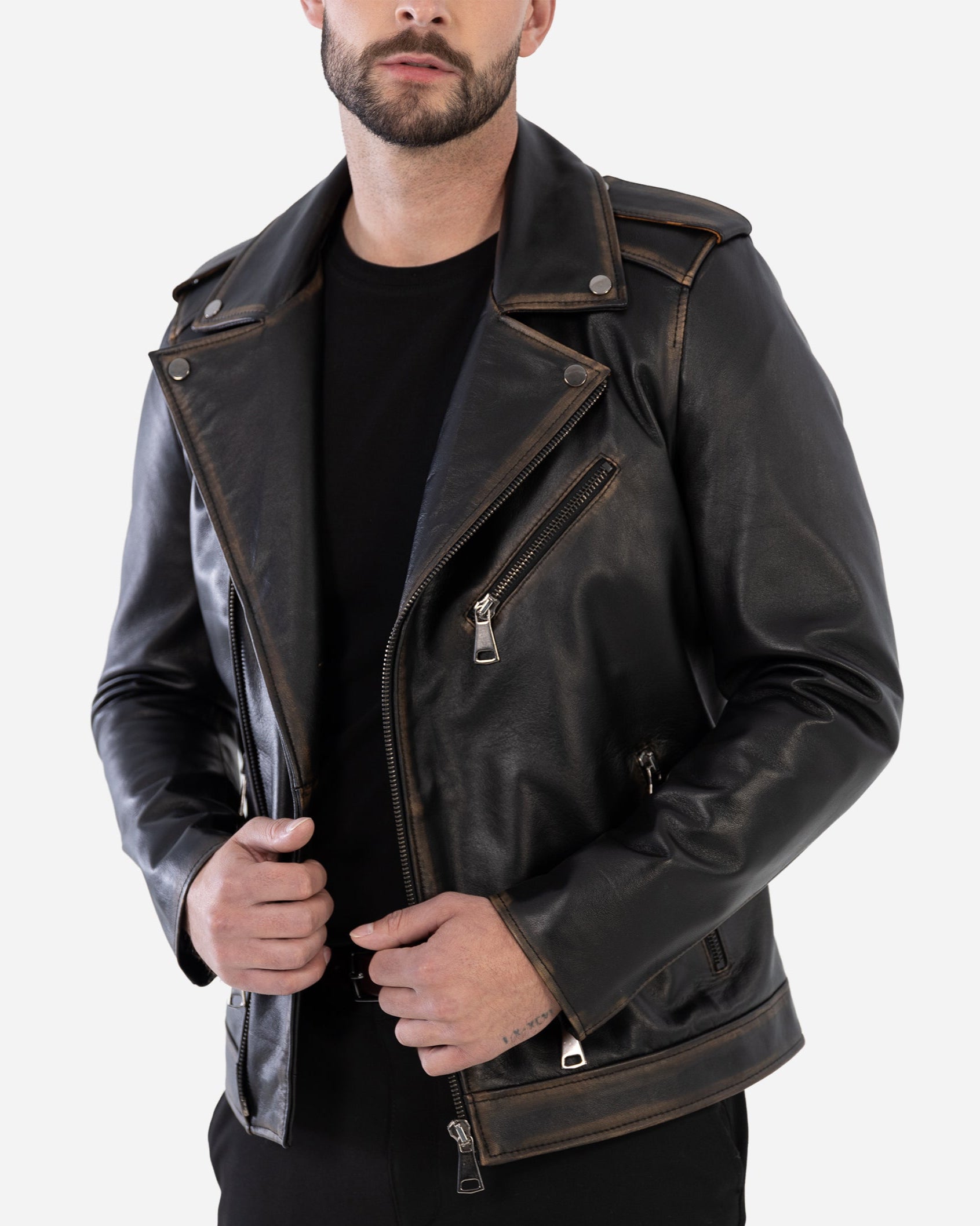 BIKER JACKET IN VINTAGE GRAINED LAMBSKIN