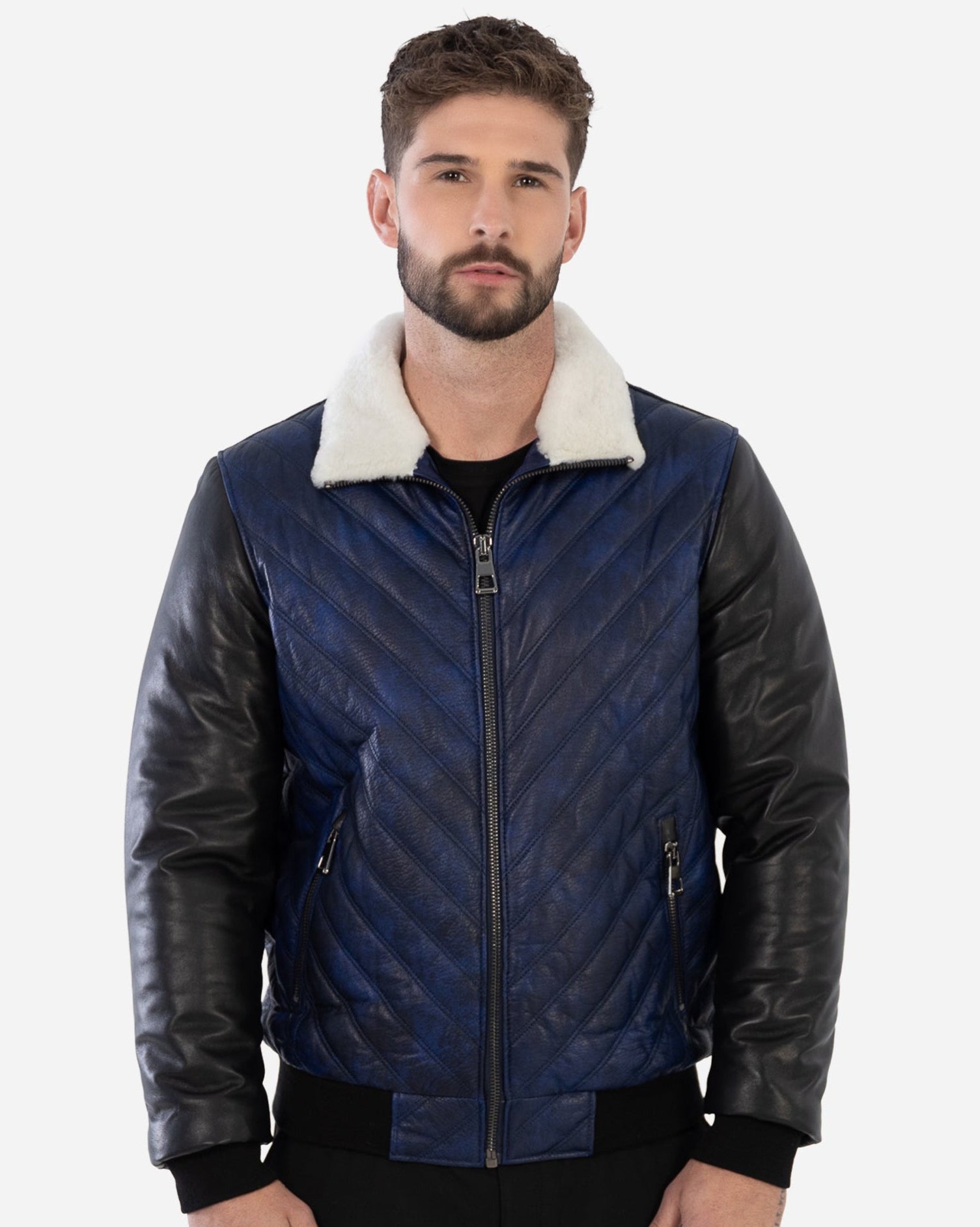 PYTHON BOMBER JACKET IN GRAINED LEATHER AND SHEARLING-thumbmail-3