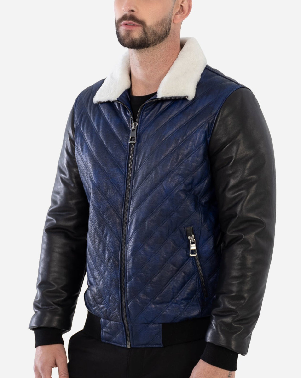 PYTHON BOMBER JACKET IN GRAINED LEATHER AND SHEARLING-thumbmail-4
