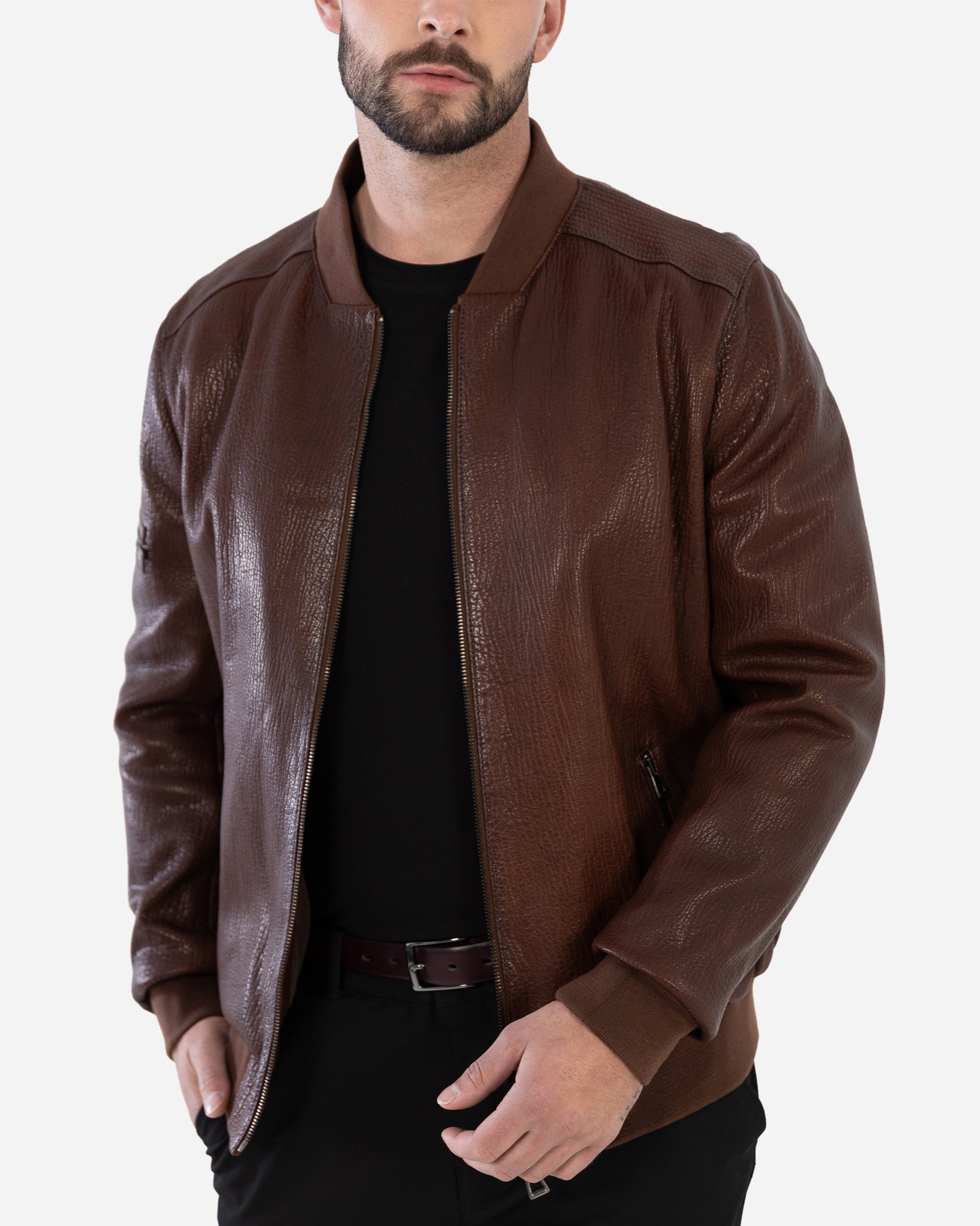 SCOTT BOMBER JACKET IN GRAINED LEATHER