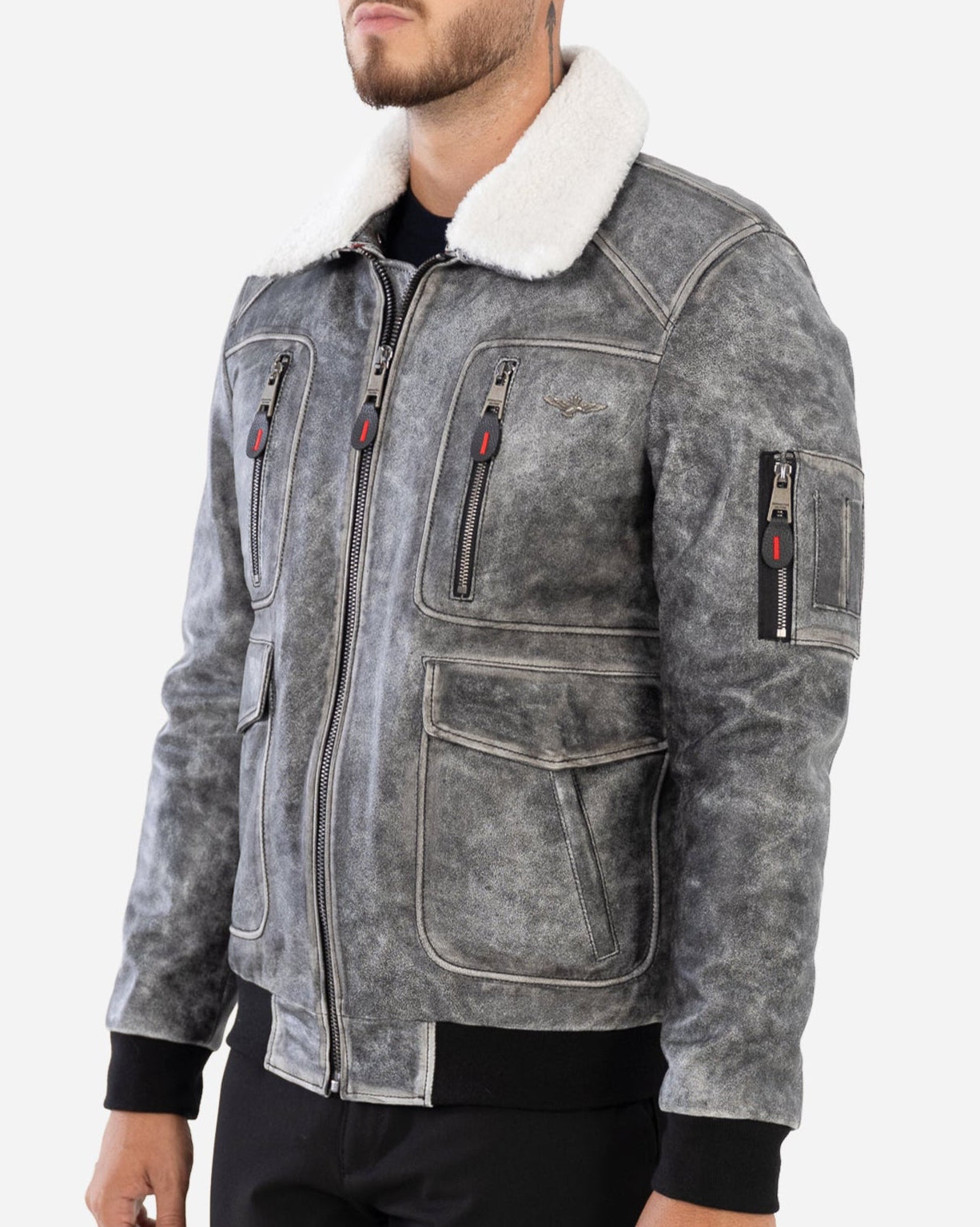 KYLAN BOMBER JACKET IN GRAINED LEATHER-thumbmail-3
