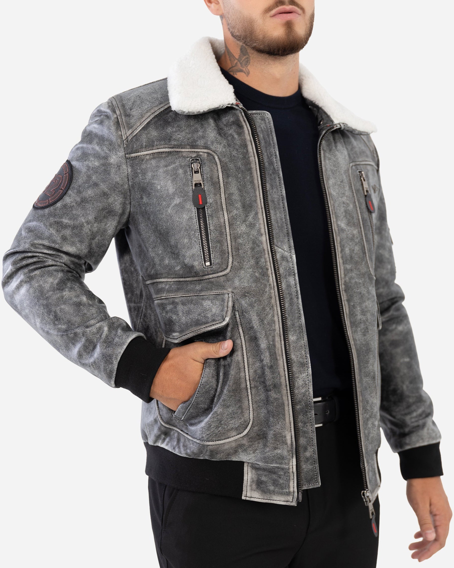 KYLAN BOMBER JACKET IN GRAINED LEATHER-thumbmail-1
