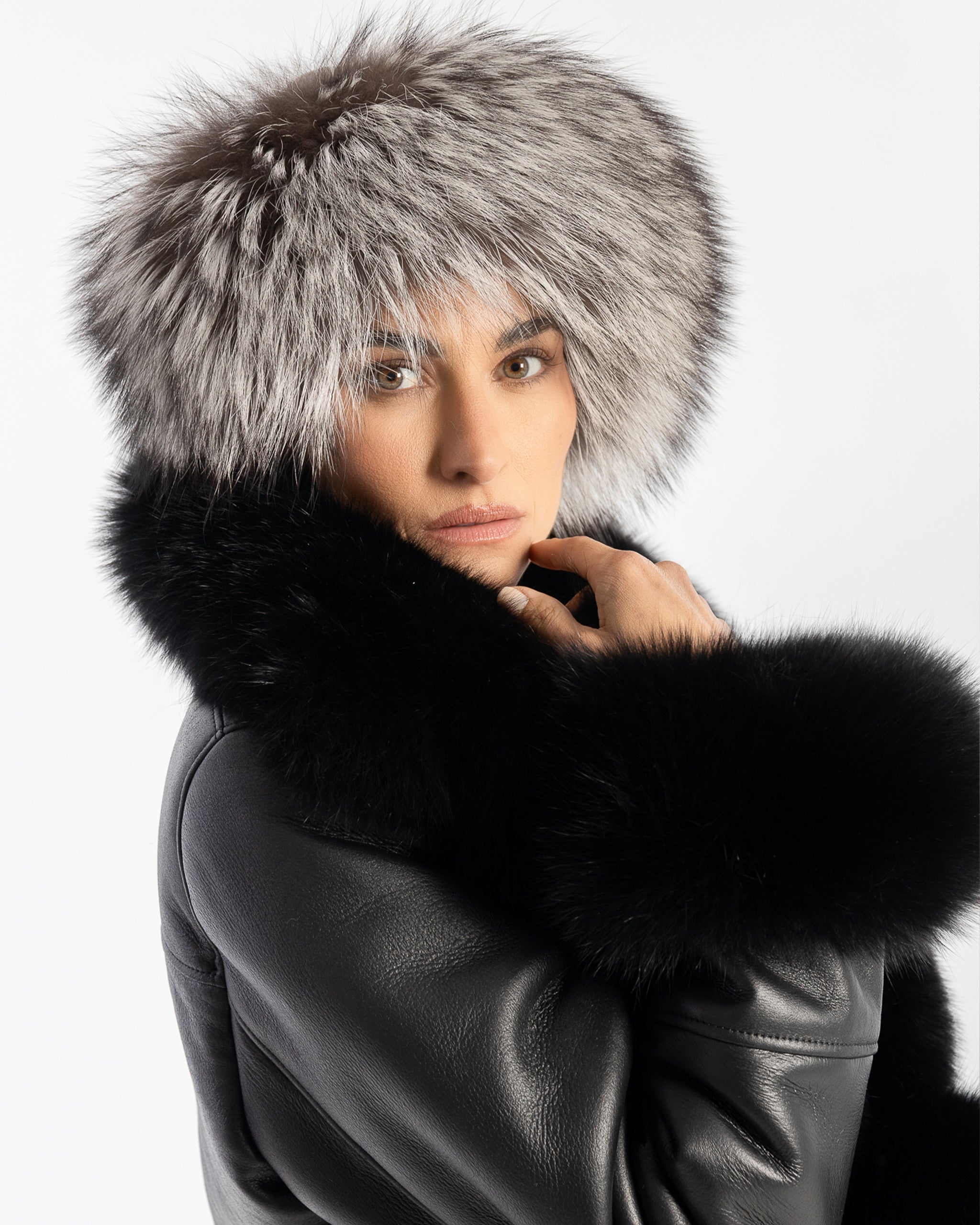 Silver Fox Fur Leather Hat