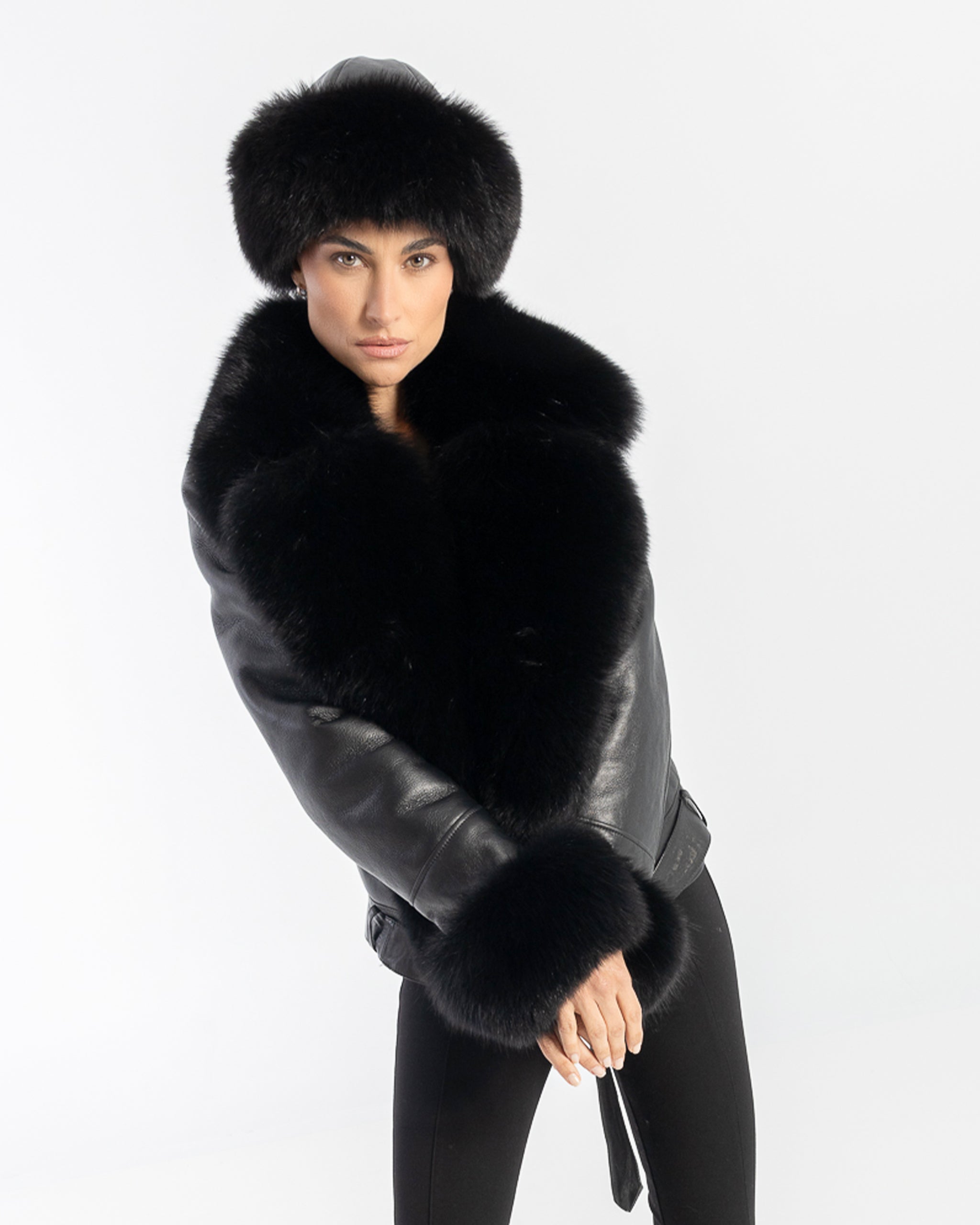 Black Fox Fur Leather Hat-thumbmail-2
