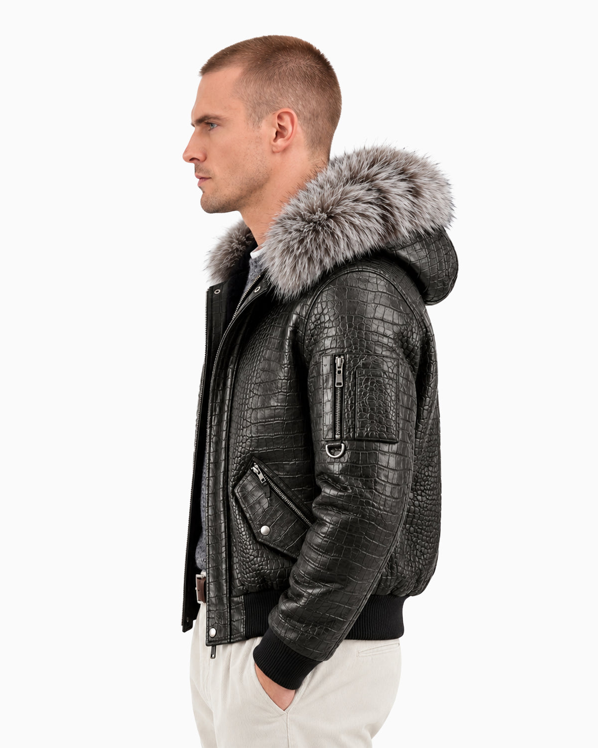 Victor Exclusive Croco-Print Leather & Silver Fox Jacket-thumbmail-3
