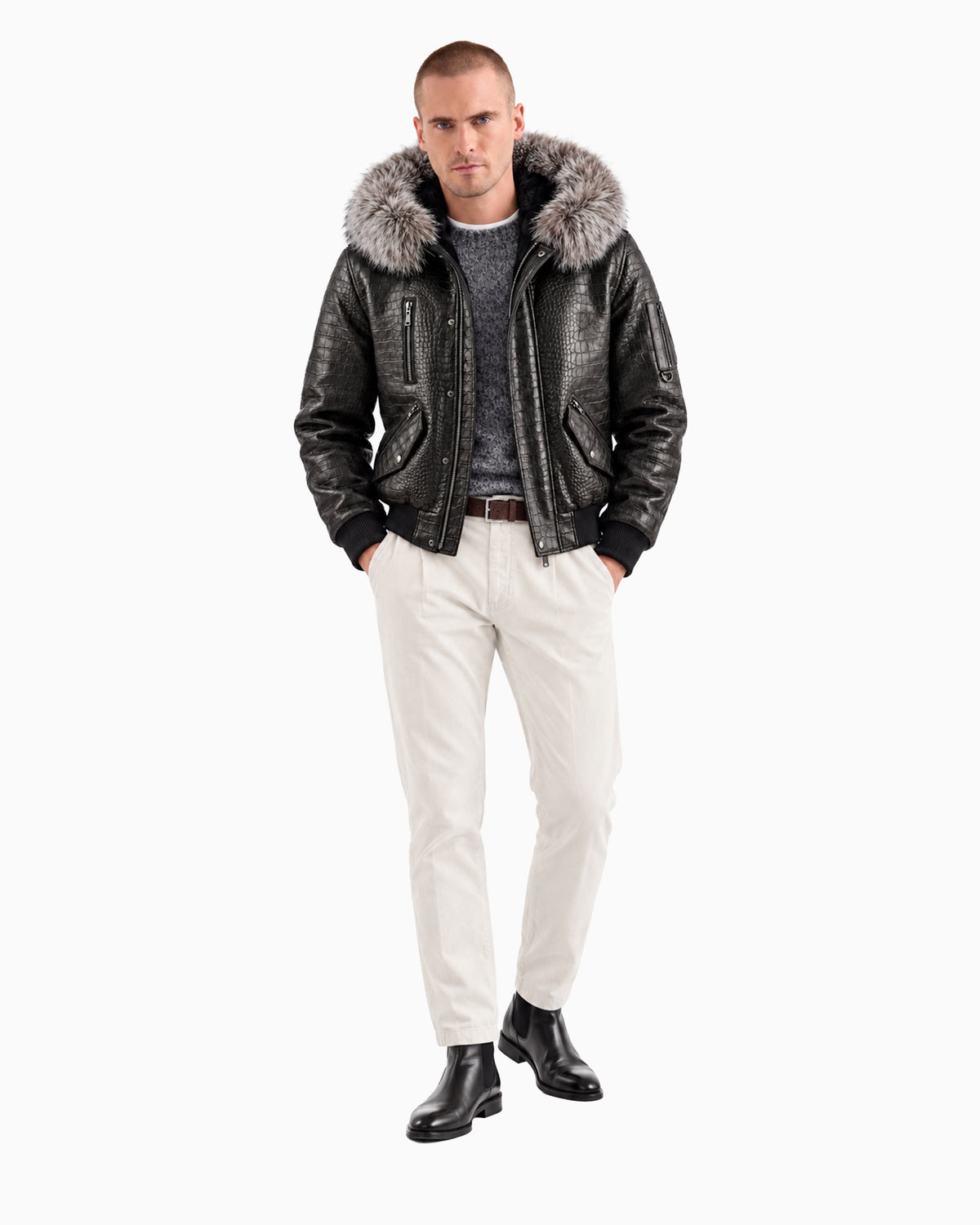 Victor Exclusive Croco-Print Leather & Silver Fox Jacket-thumbmail-4