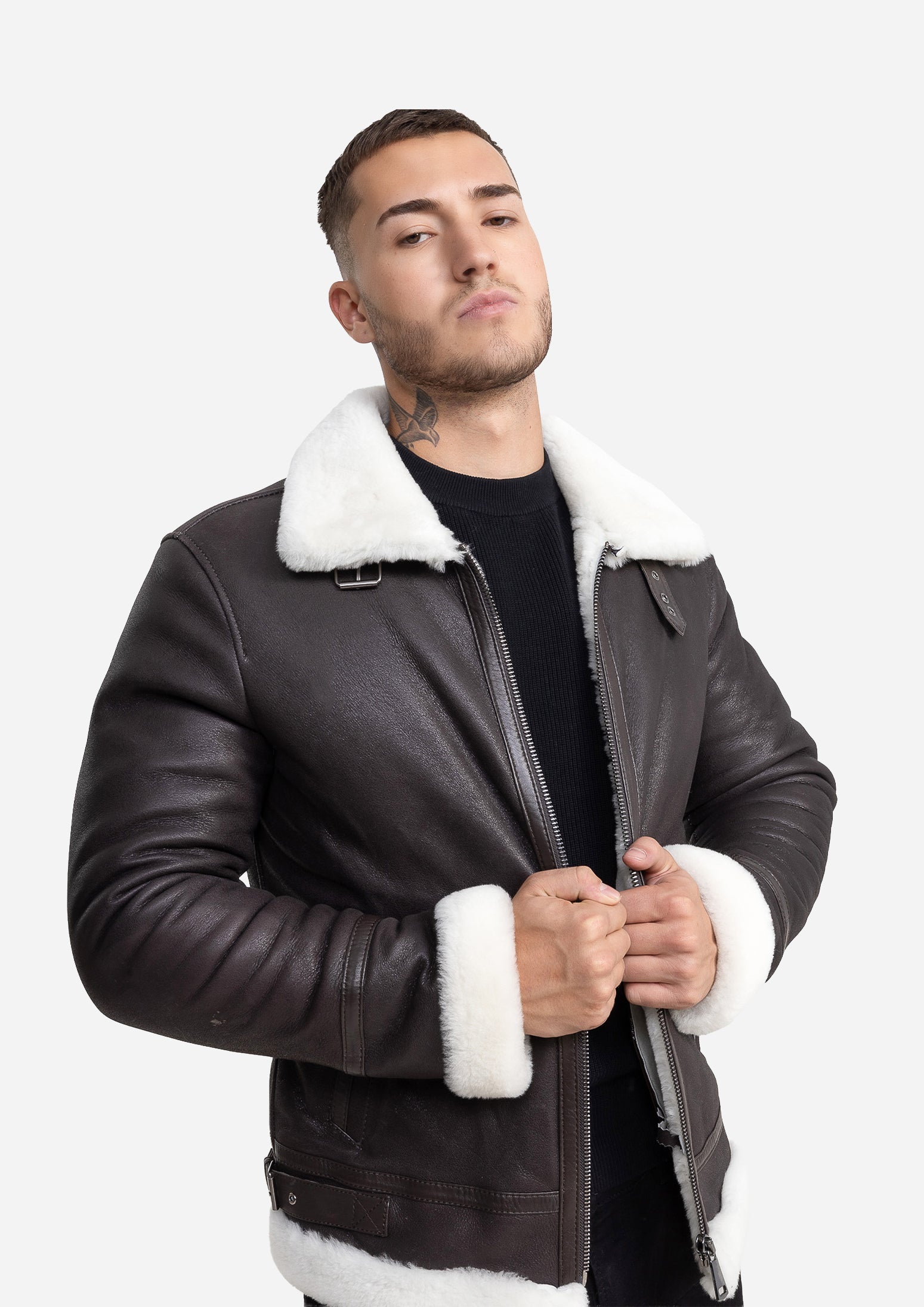 OLTEN MEN'S SHEARLING MOTO JACKET-thumbmail-2