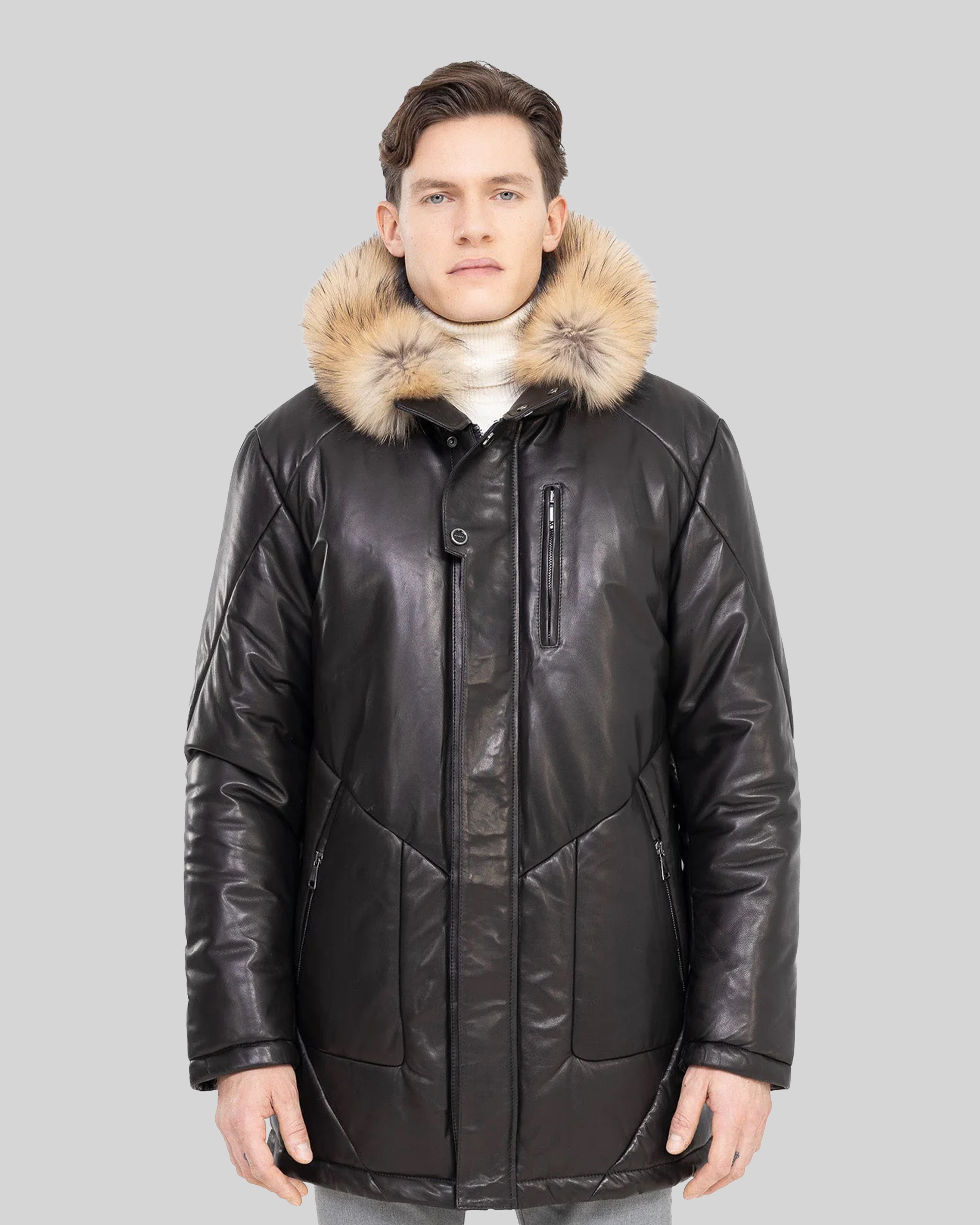 Jordan LEATHER PARKA WITH NATURAL FUR-thumbmail-4