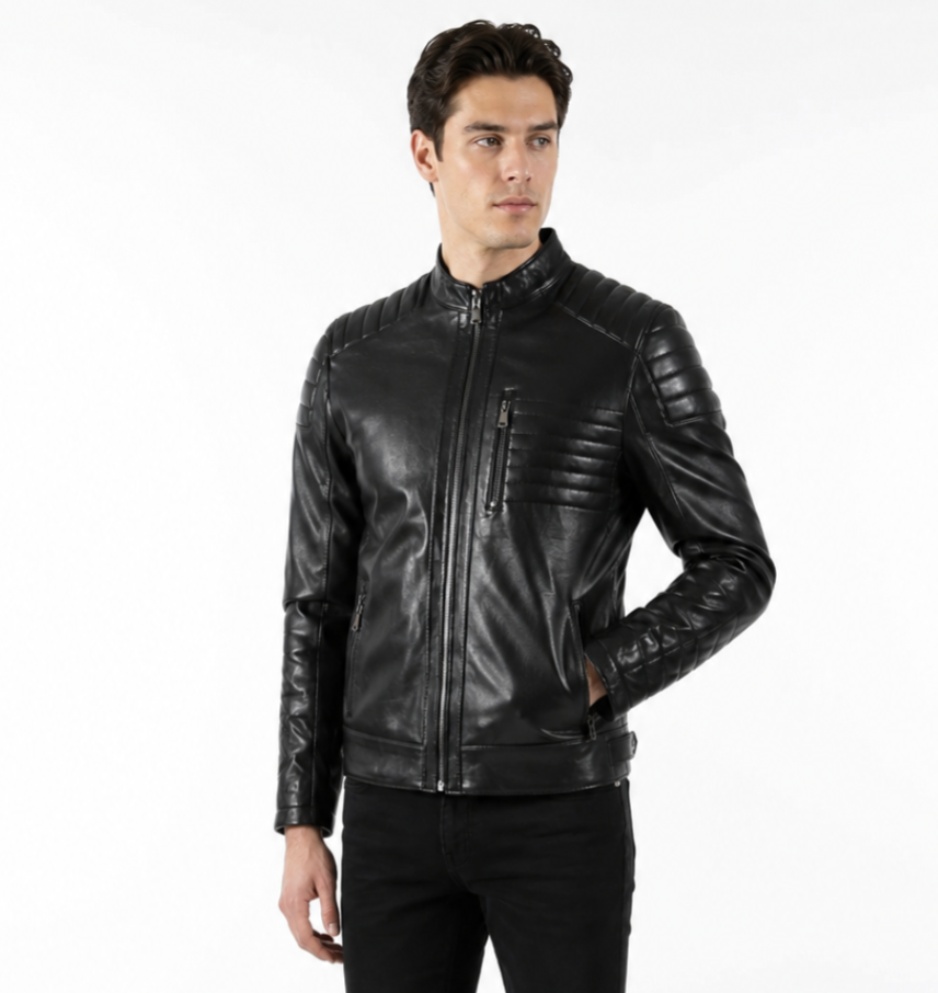 JORDY Men’s Black Lambskin Leather Moto Jacket-thumbmail-5