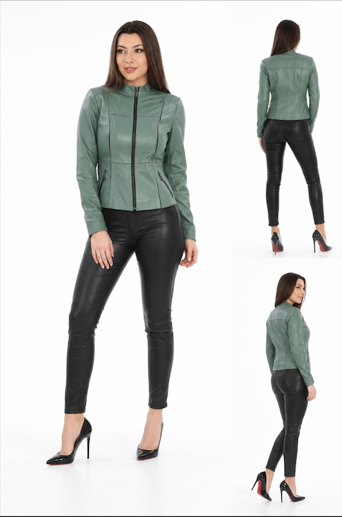 Victoria Leather Jacket – Sage Green-thumbmail-5