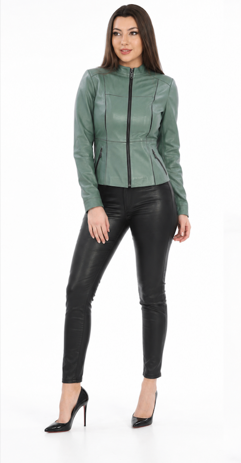 Victoria Leather Jacket – Sage Green-thumbmail-1