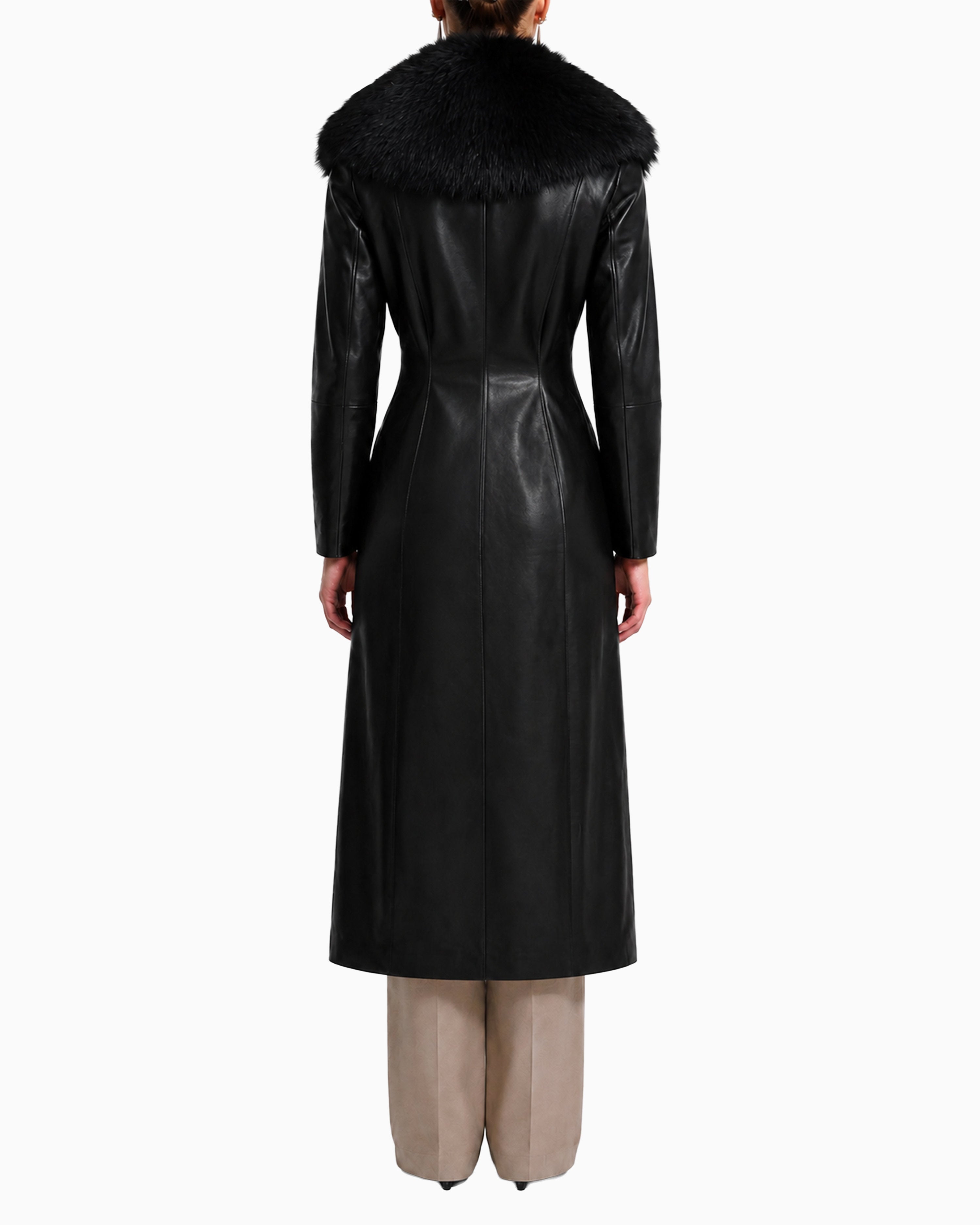 Drey Leather Trench Coat with Removable Fox Collar-thumbmail-3