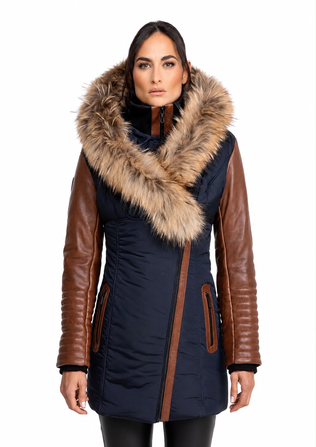 Melania Down Puffer With Leather Sleeves CG-thumbmail-2
