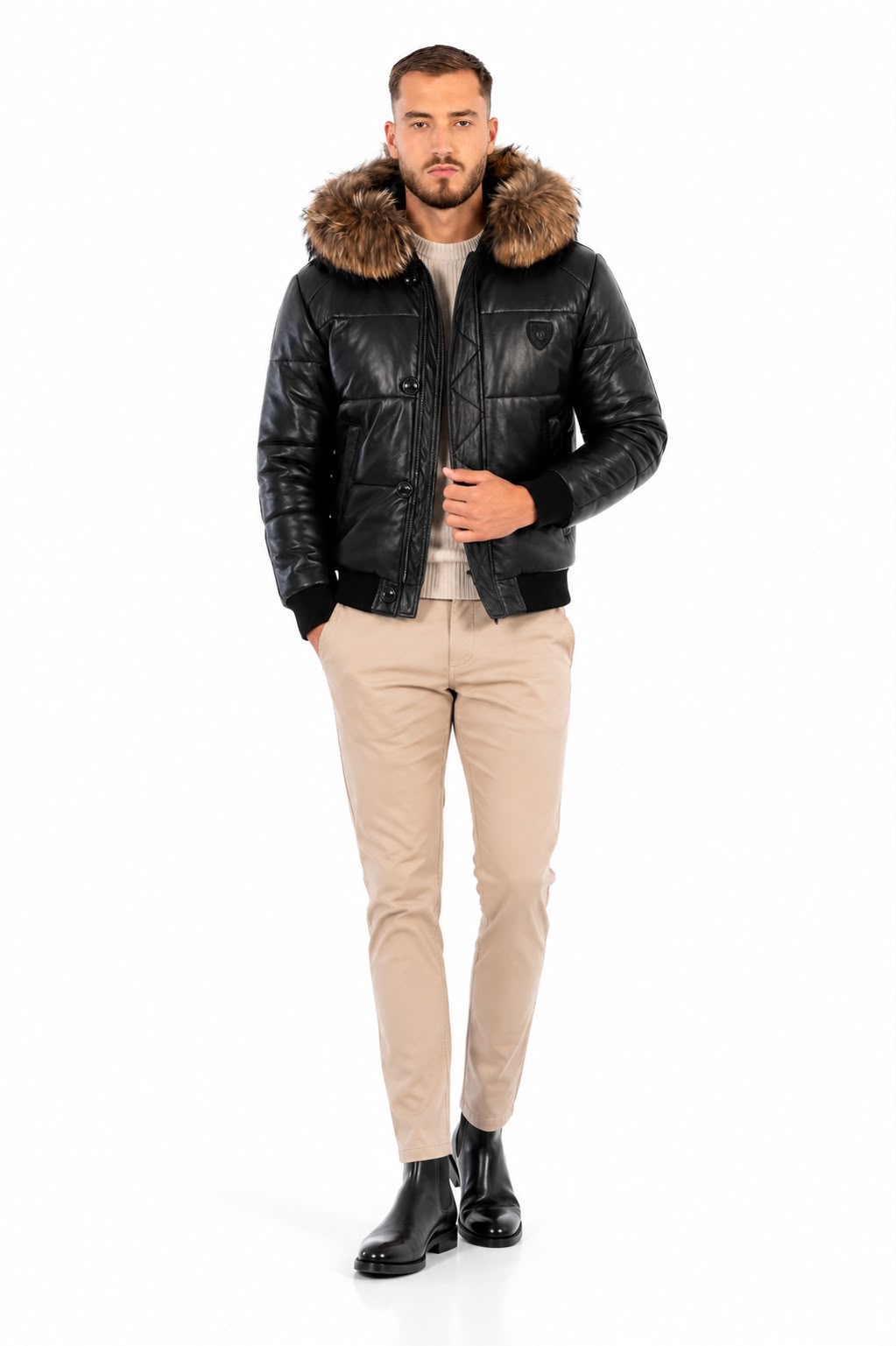Arctic Men’s Winter Leather Coat With Natural Fur-thumbmail-7