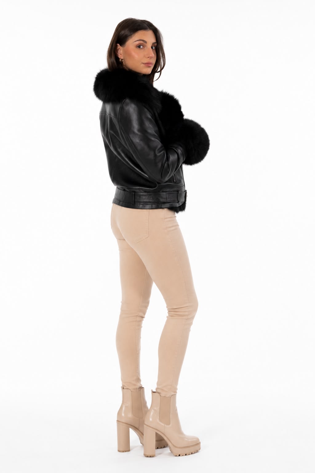 Bella Shearling Jacket with black fox fur