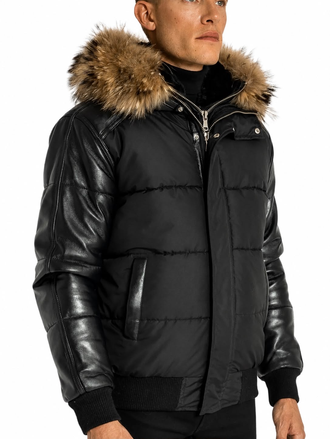 Lorenzo Down Bomber With Leather Sleeves-thumbmail-3