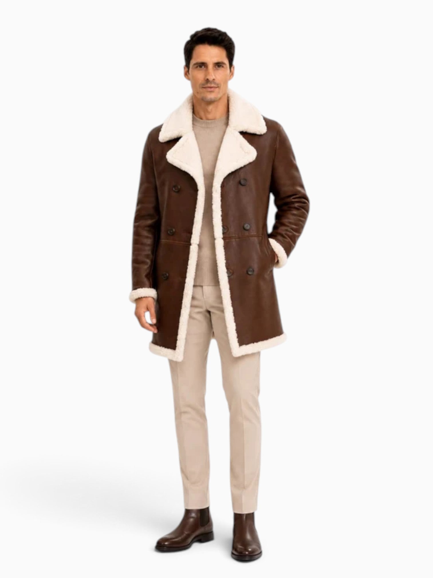 Nick Mens Genuine  Shearling Trench Coat