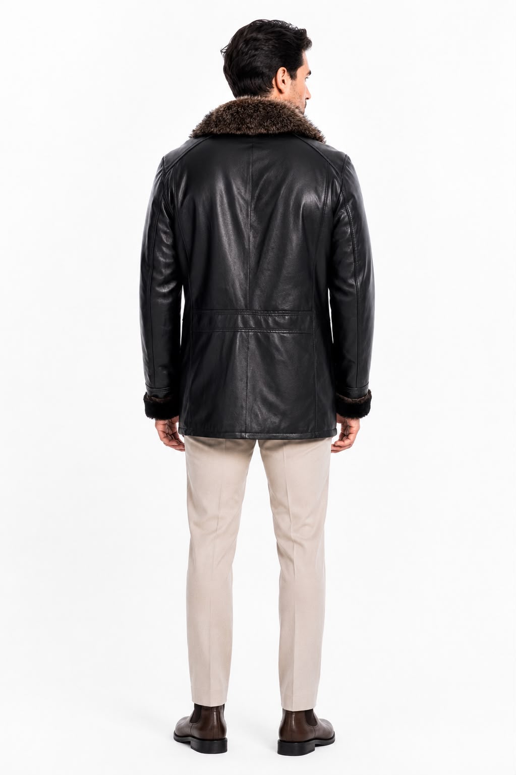 BRAD MEN'S  Genuine SHEARLING  JACKET with FOX FUR-thumbmail-4