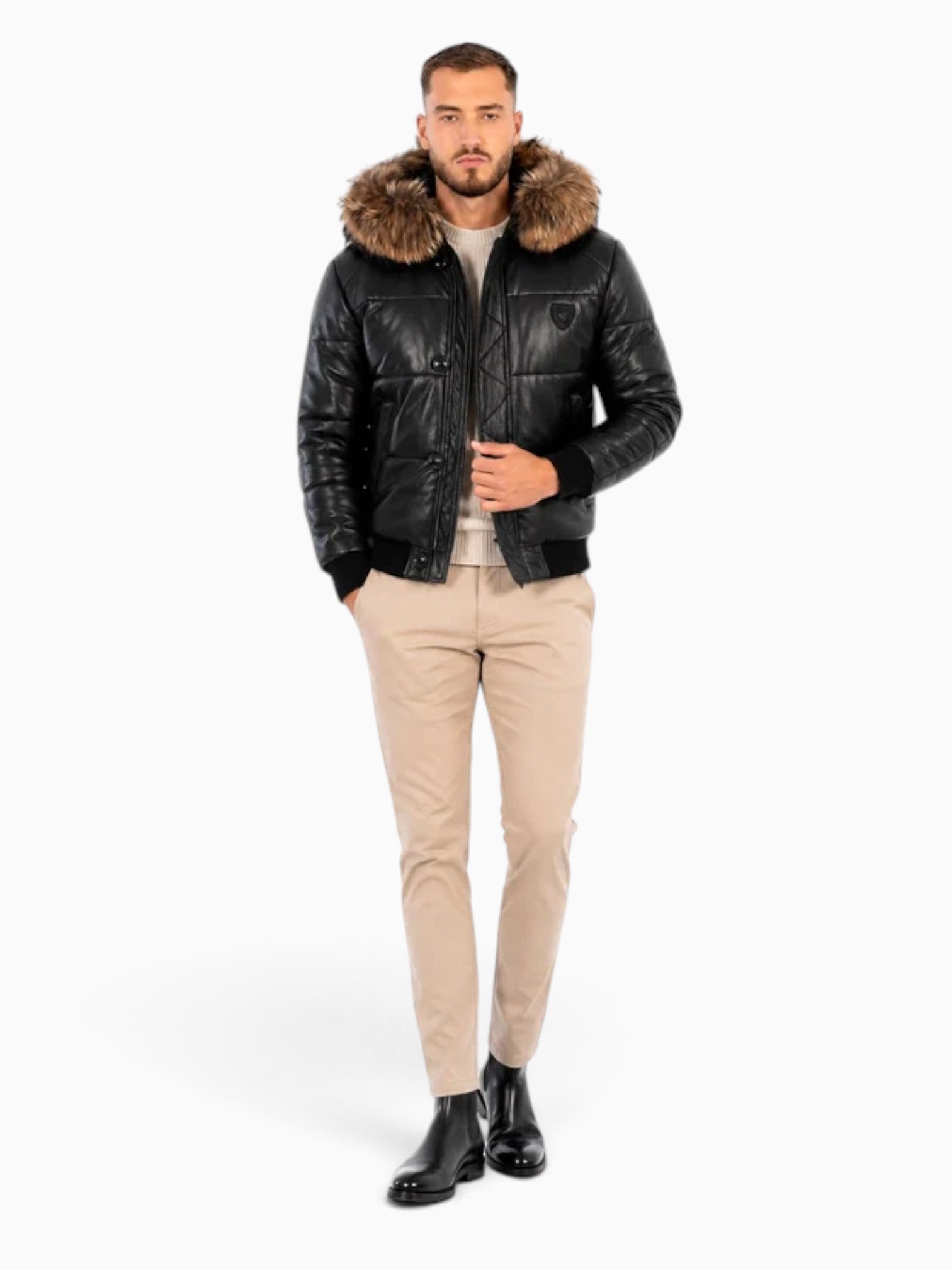 Arctic Men’s Winter Leather Coat With Natural Fur