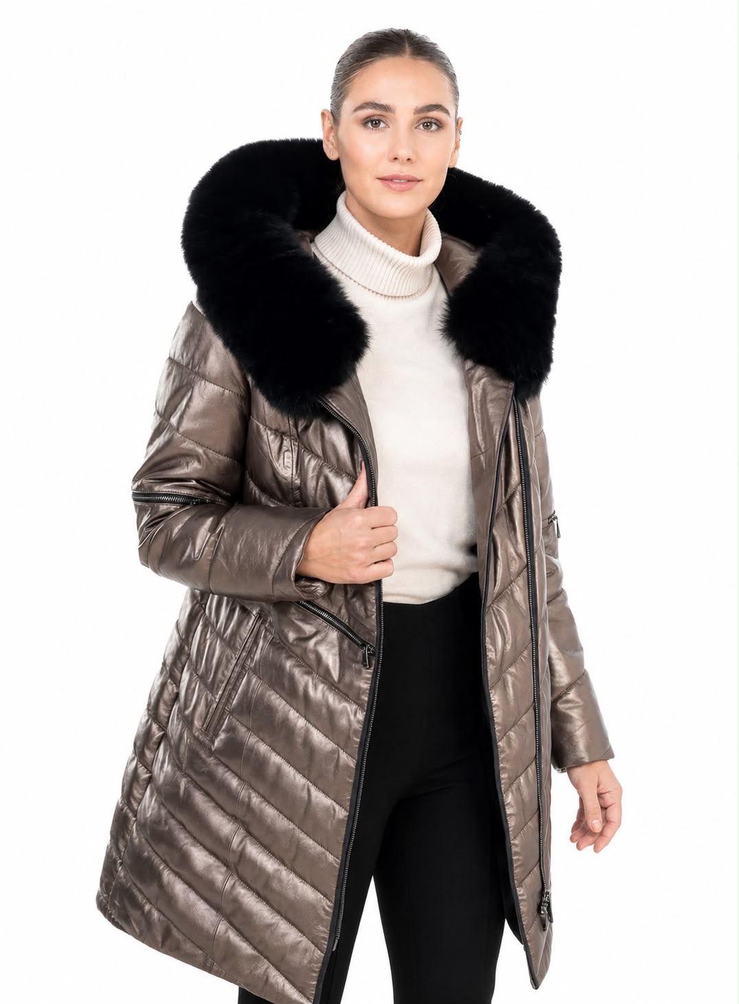 GRACE LEATHER FITTED DOWN PUFFER IN LAMBSKIN-thumbmail-3