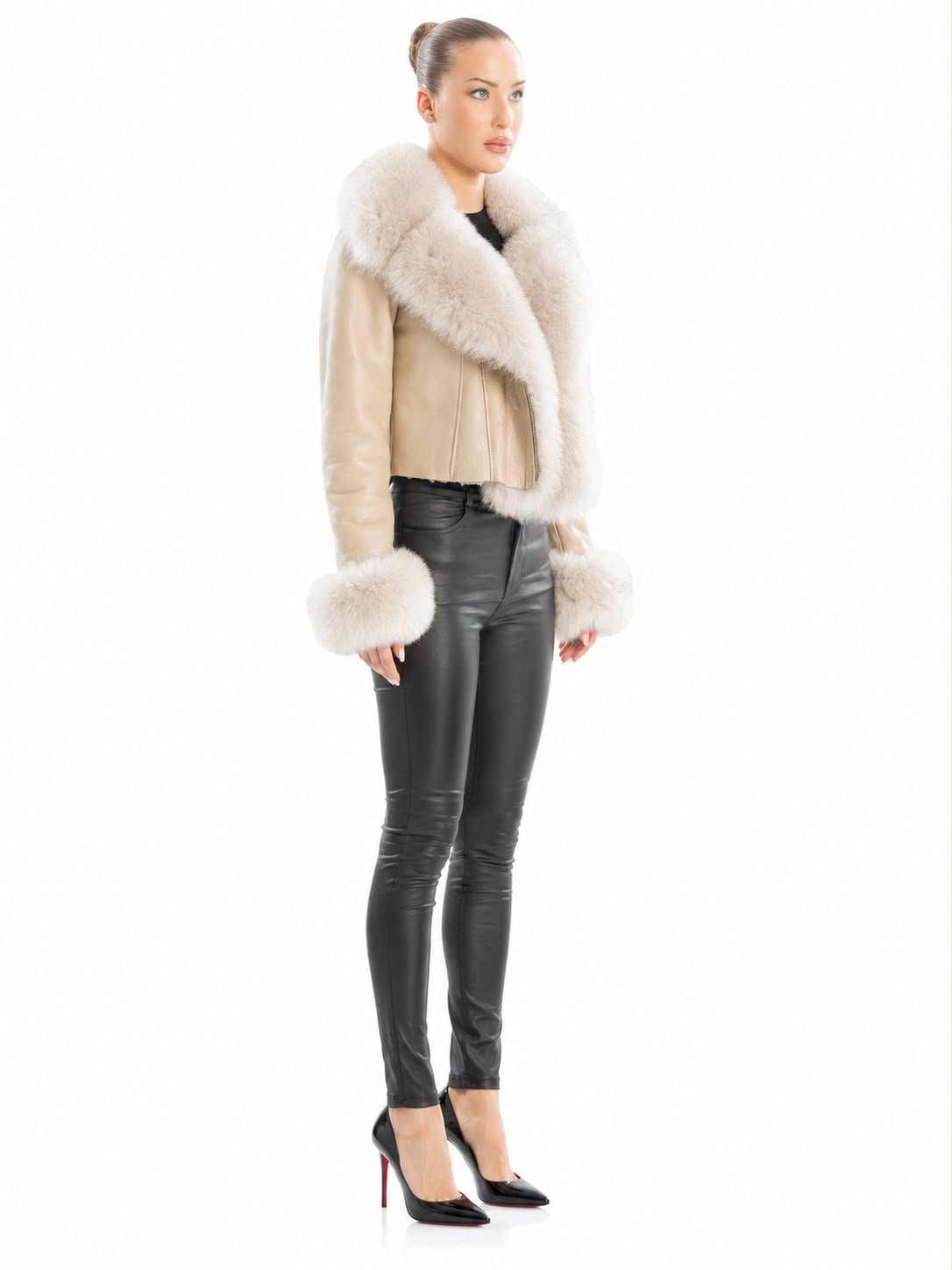 QUINN BEIGE SHEARLING JACKET WITH FOX COLLAR-thumbmail-6