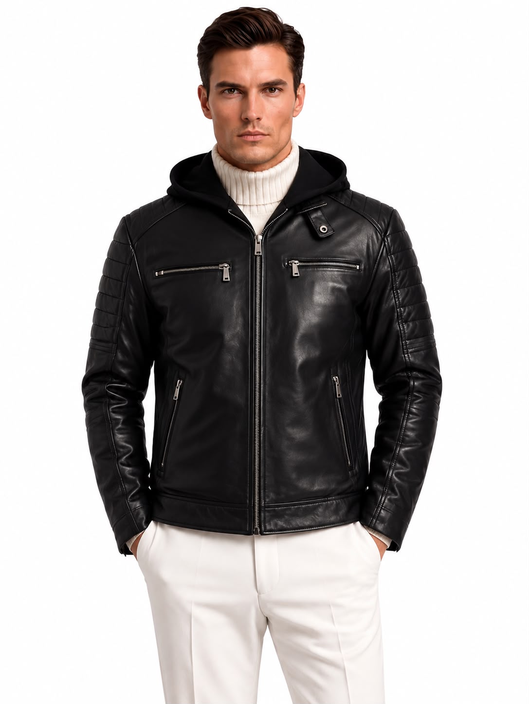 RYDER Men's Genuine Lambskin Leather Jacket with Removable Hood-thumbmail-5