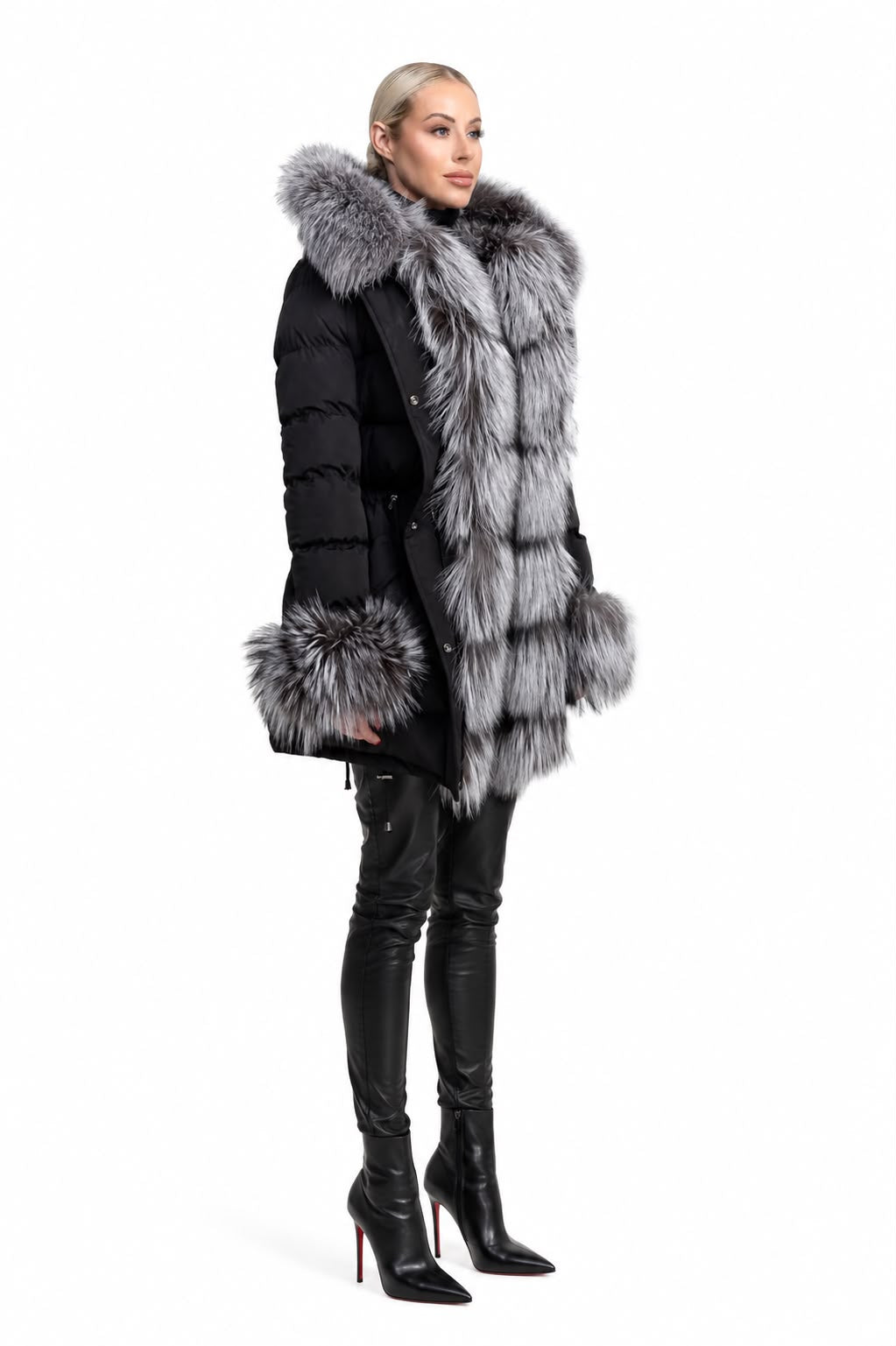 Lexi Puffer Jacket With Removable Silver Fox Fur-thumbmail-4