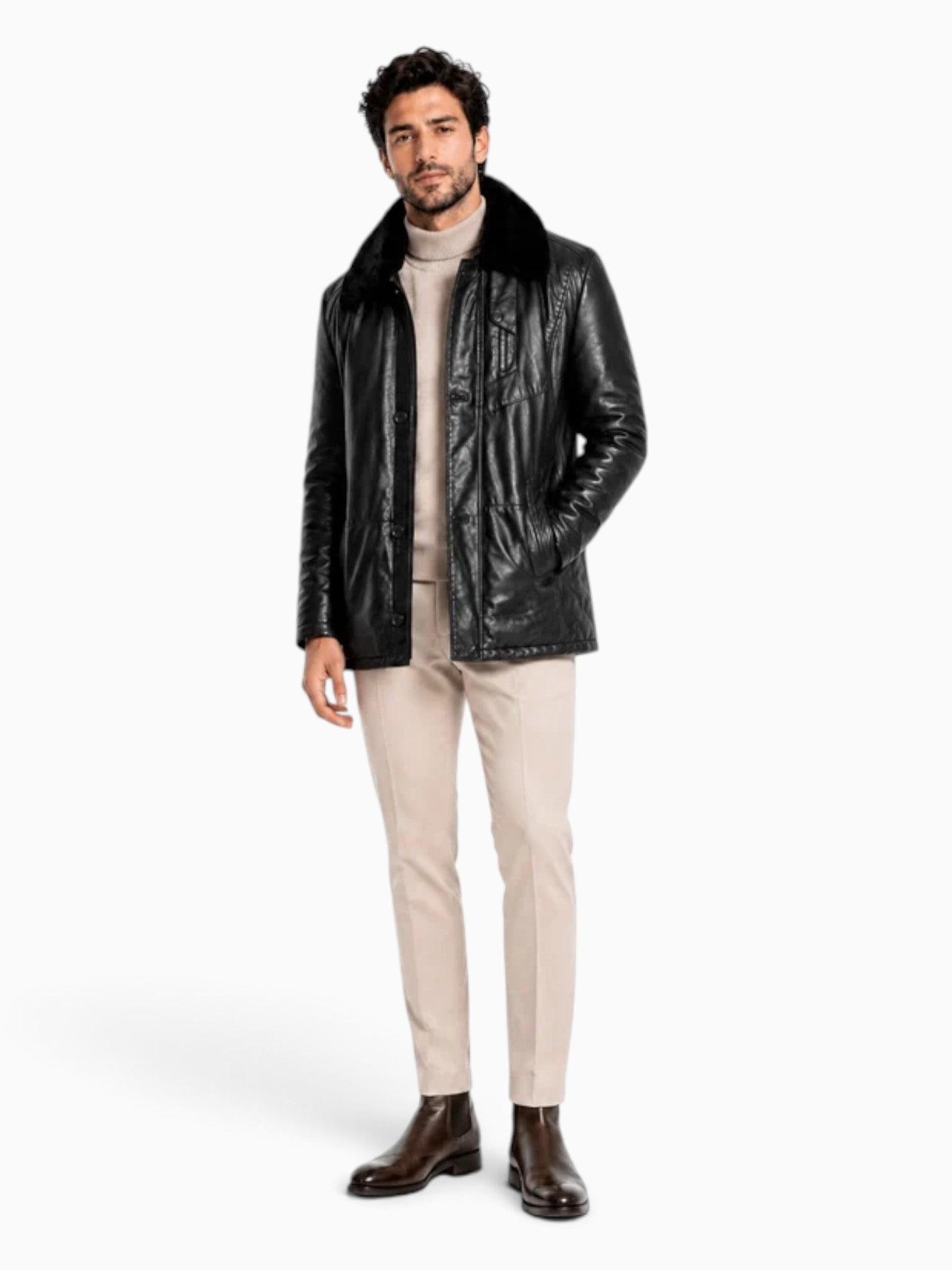 Carter Leather Coat with Removable Shearling Collar