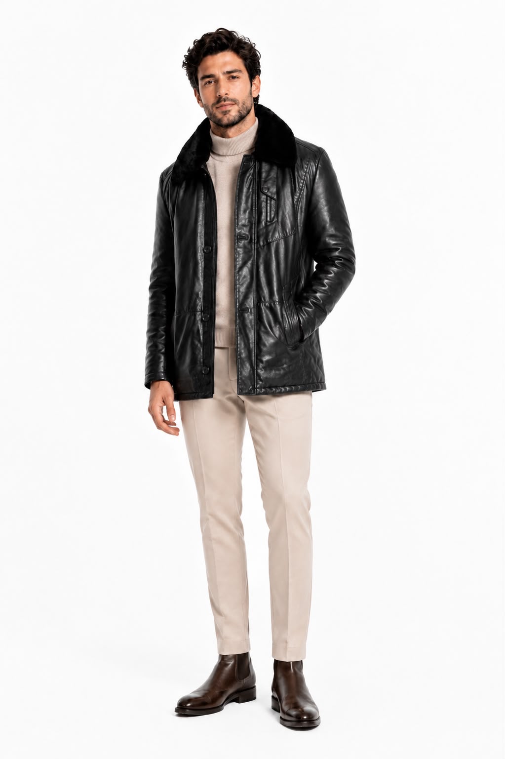 Carter Leather Coat with Removable Shearling Collar-thumbmail-4